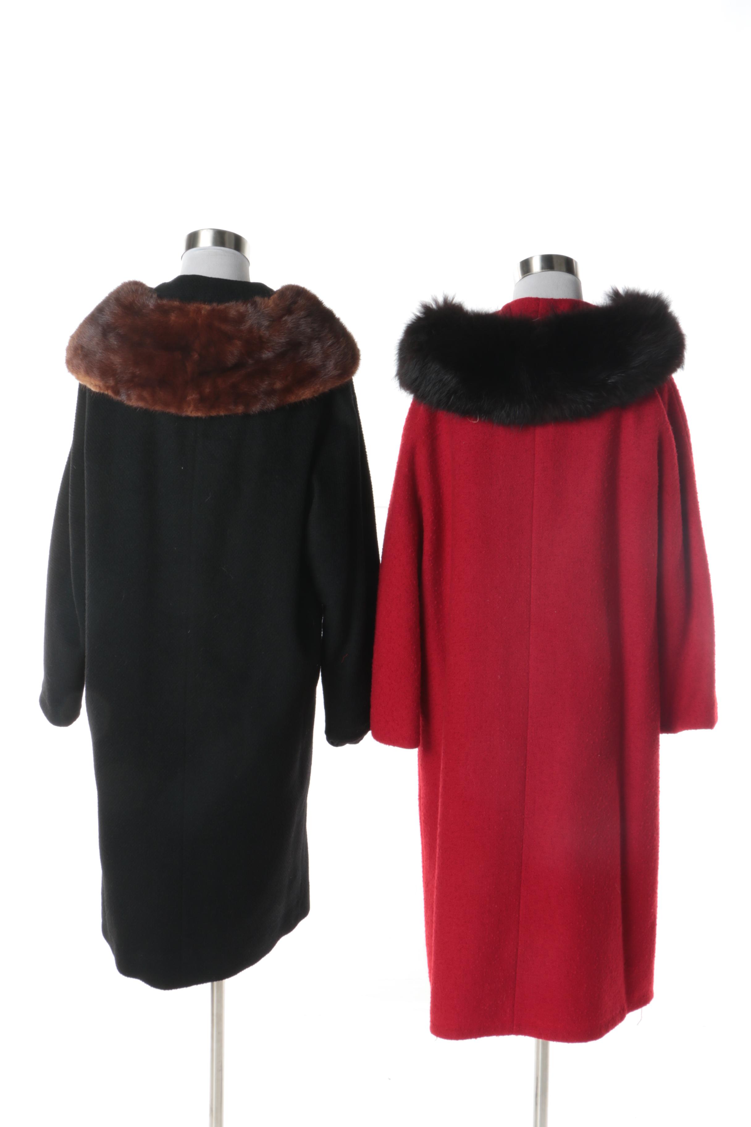 Women's Vintage Gimbel Brothers and Townley Overcoats with Fur Collars