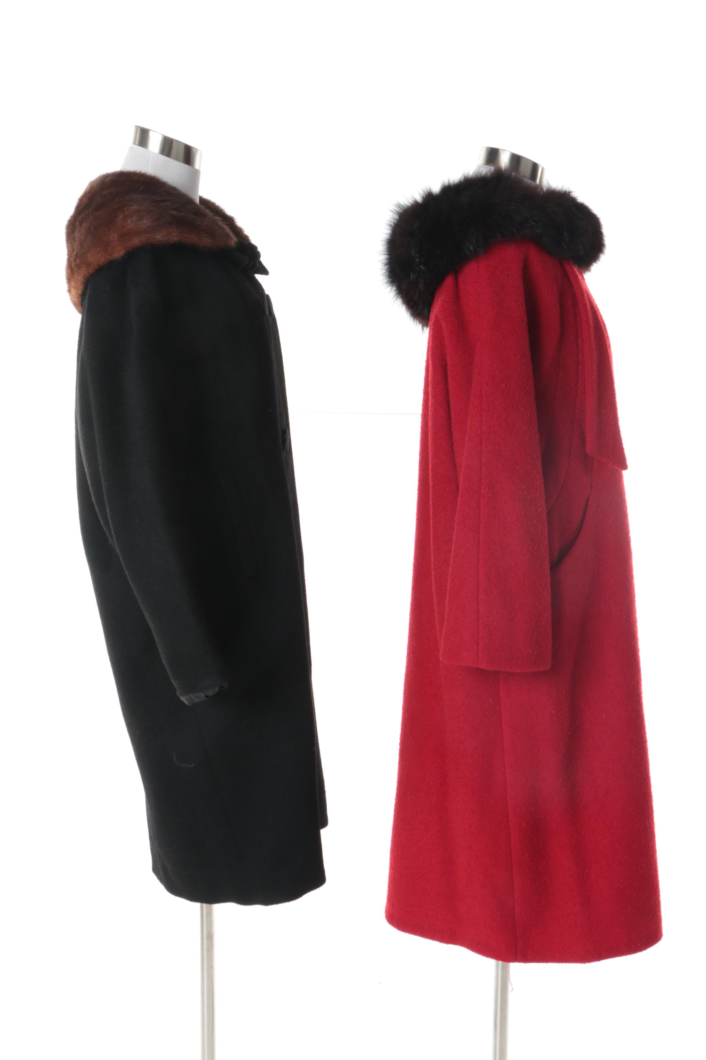 Women's Vintage Gimbel Brothers and Townley Overcoats with Fur Collars
