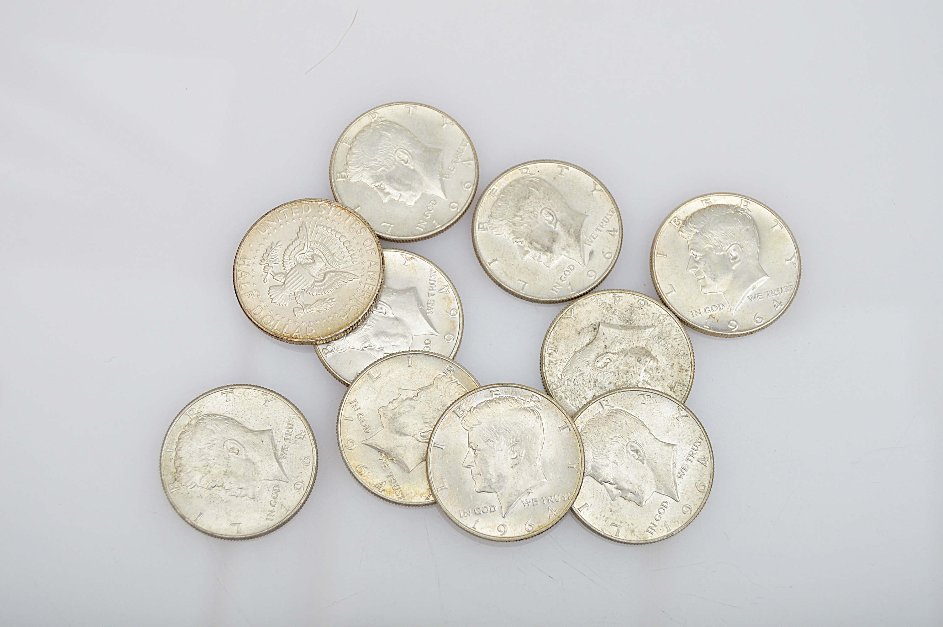 Ten 1964 Kennedy Silver Half Dollars