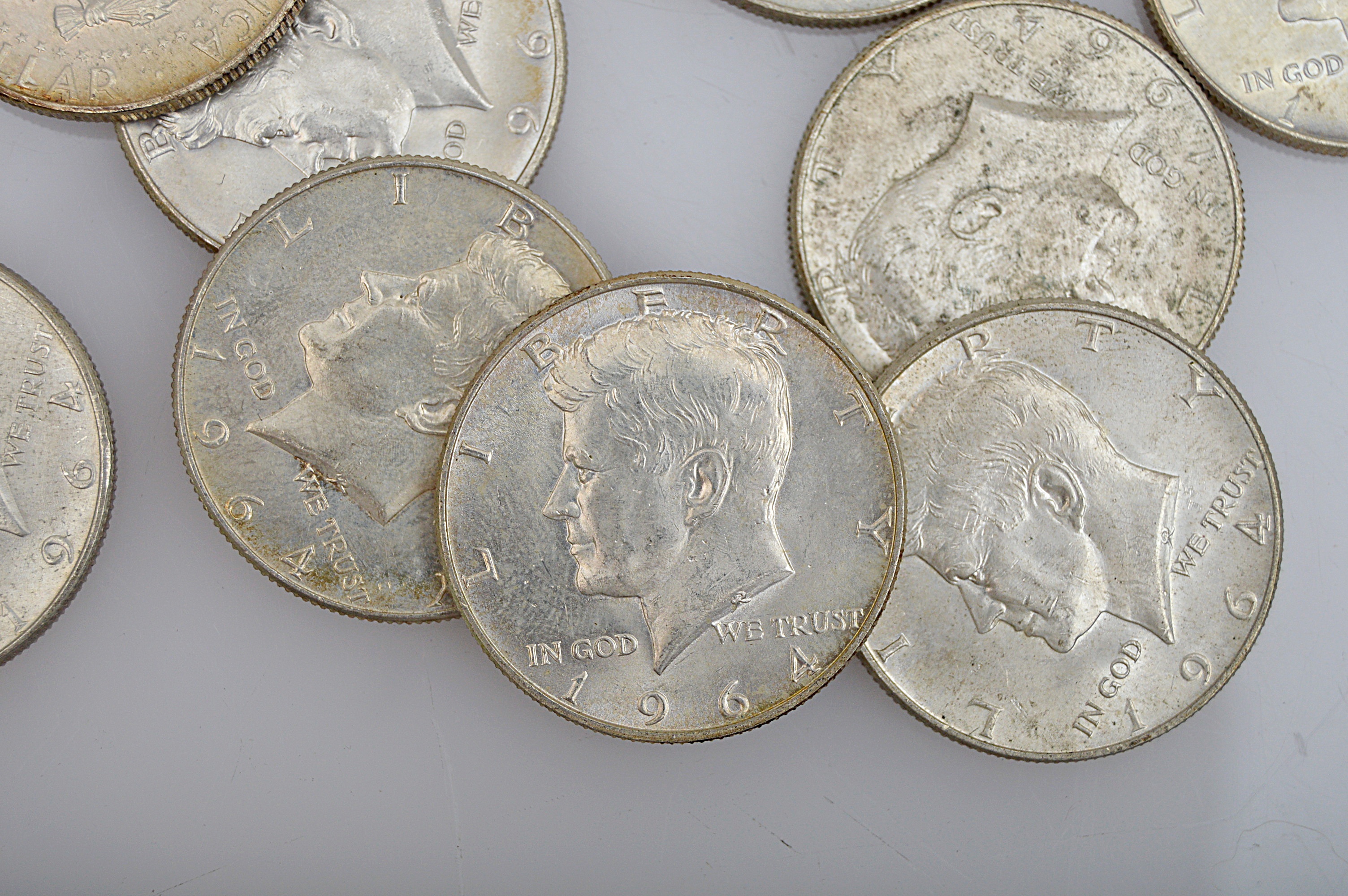 Ten 1964 Kennedy Silver Half Dollars