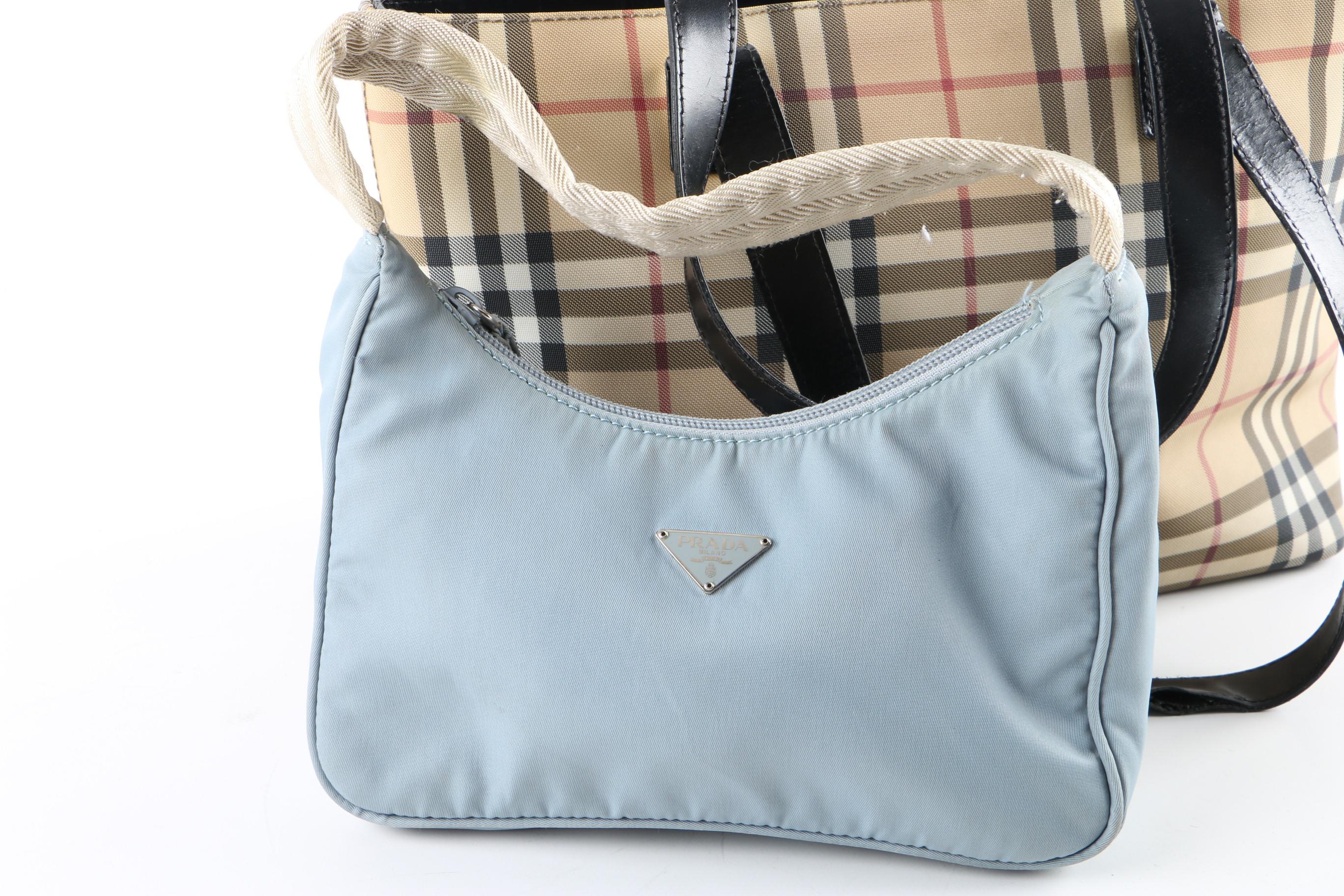 Burberry London “Nova Check” Tote Bag and Prada Nylon Handbag