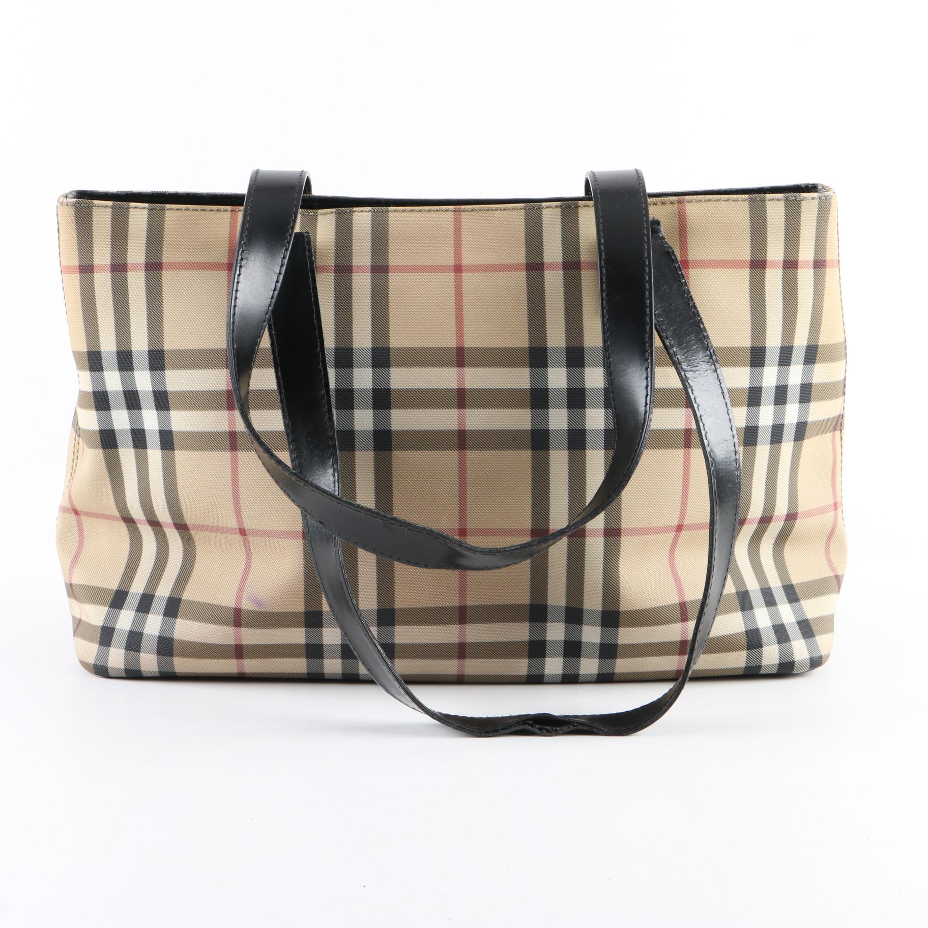 Burberry London “Nova Check” Tote Bag and Prada Nylon Handbag