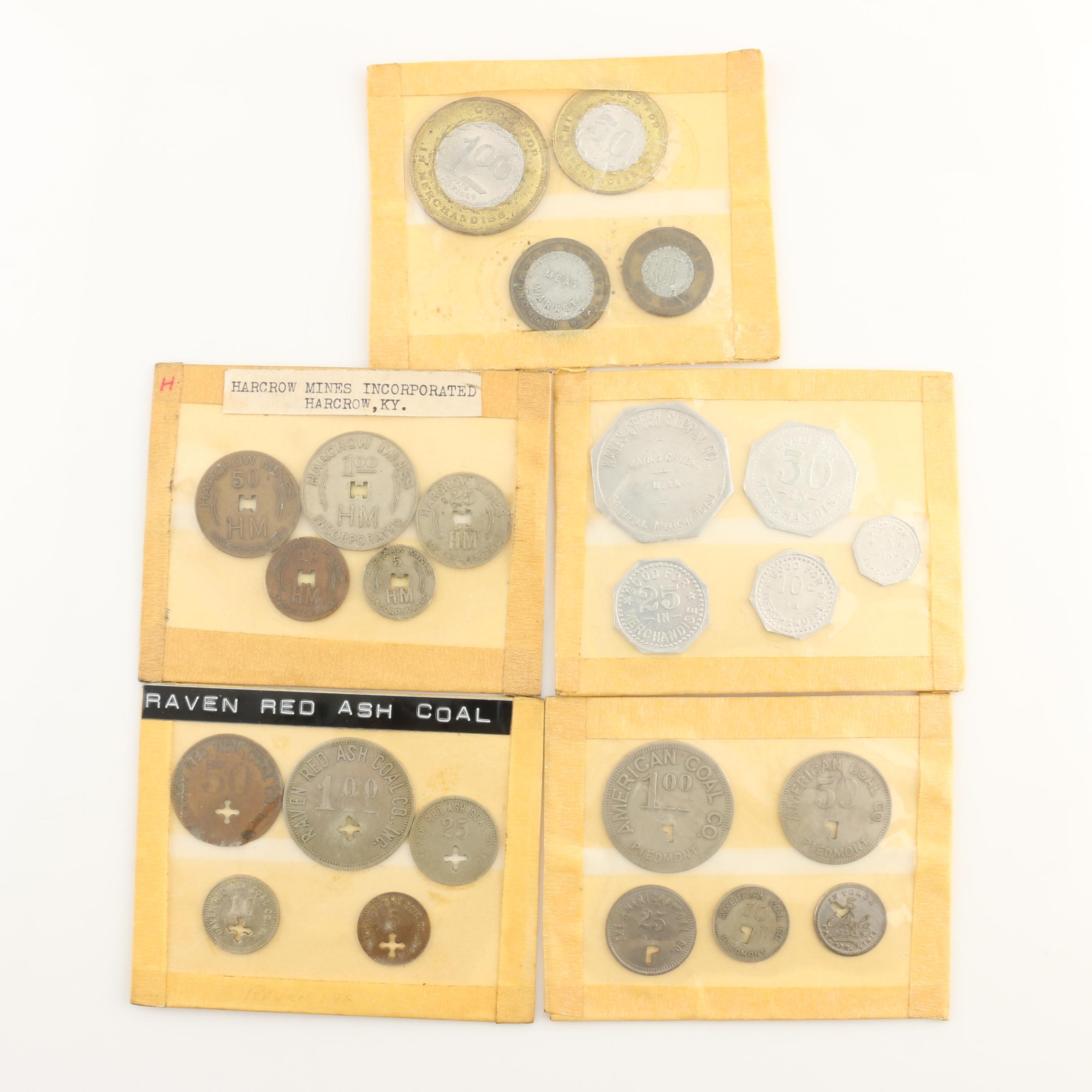 Group of Five Sets of Vintage Company Store Tokens