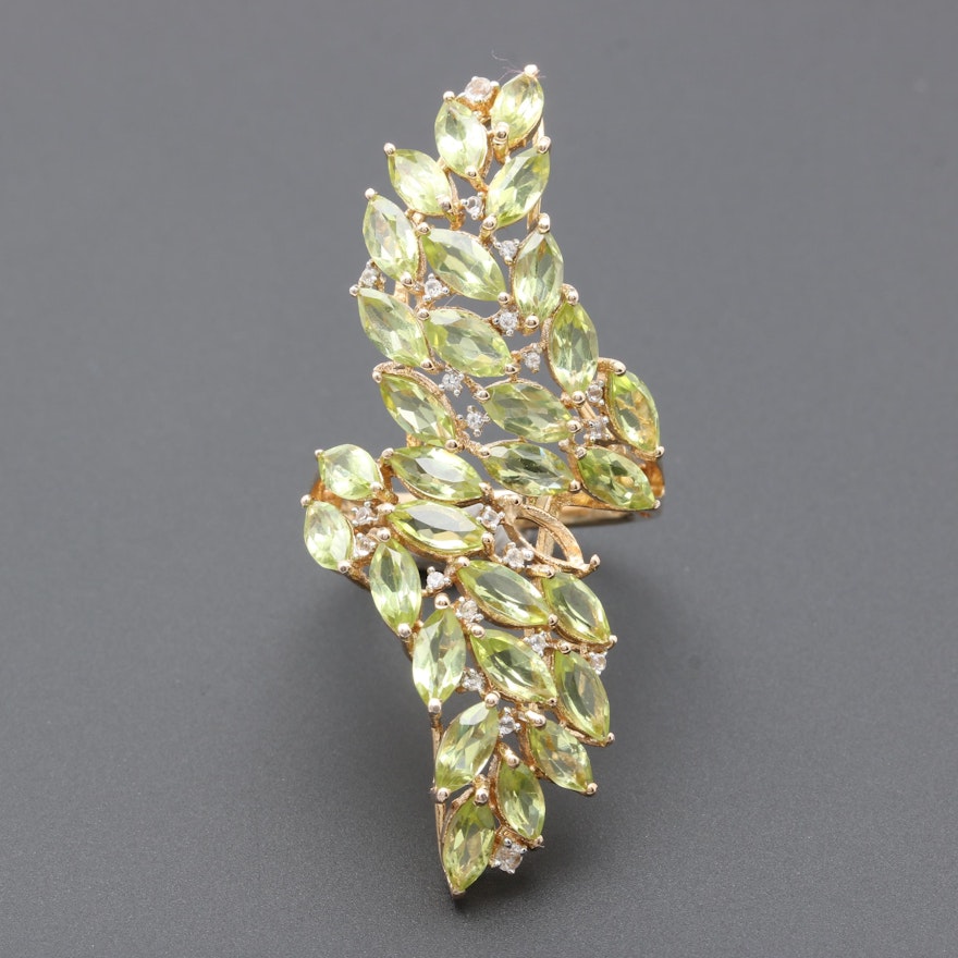 Gold Wash on Sterling Silver Peridot and White Topaz Statement Ring