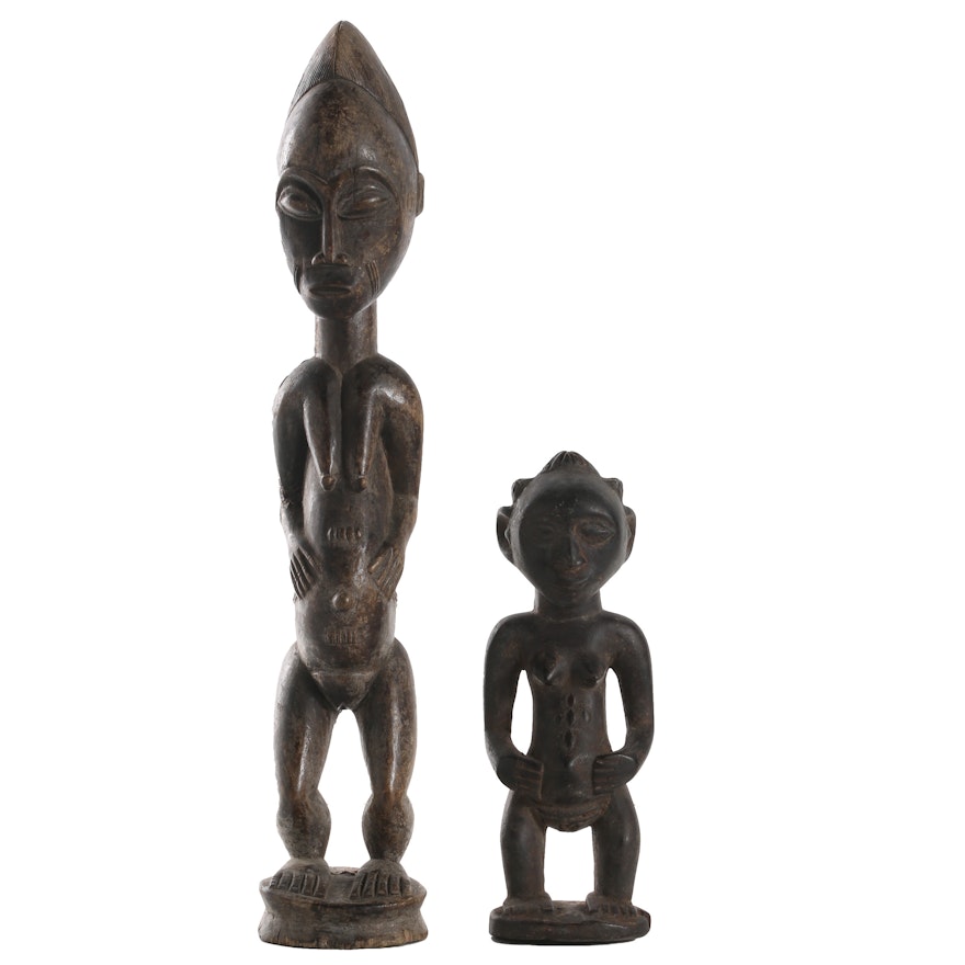 20th Century Baule and Luba Carved Wooden Female Figures