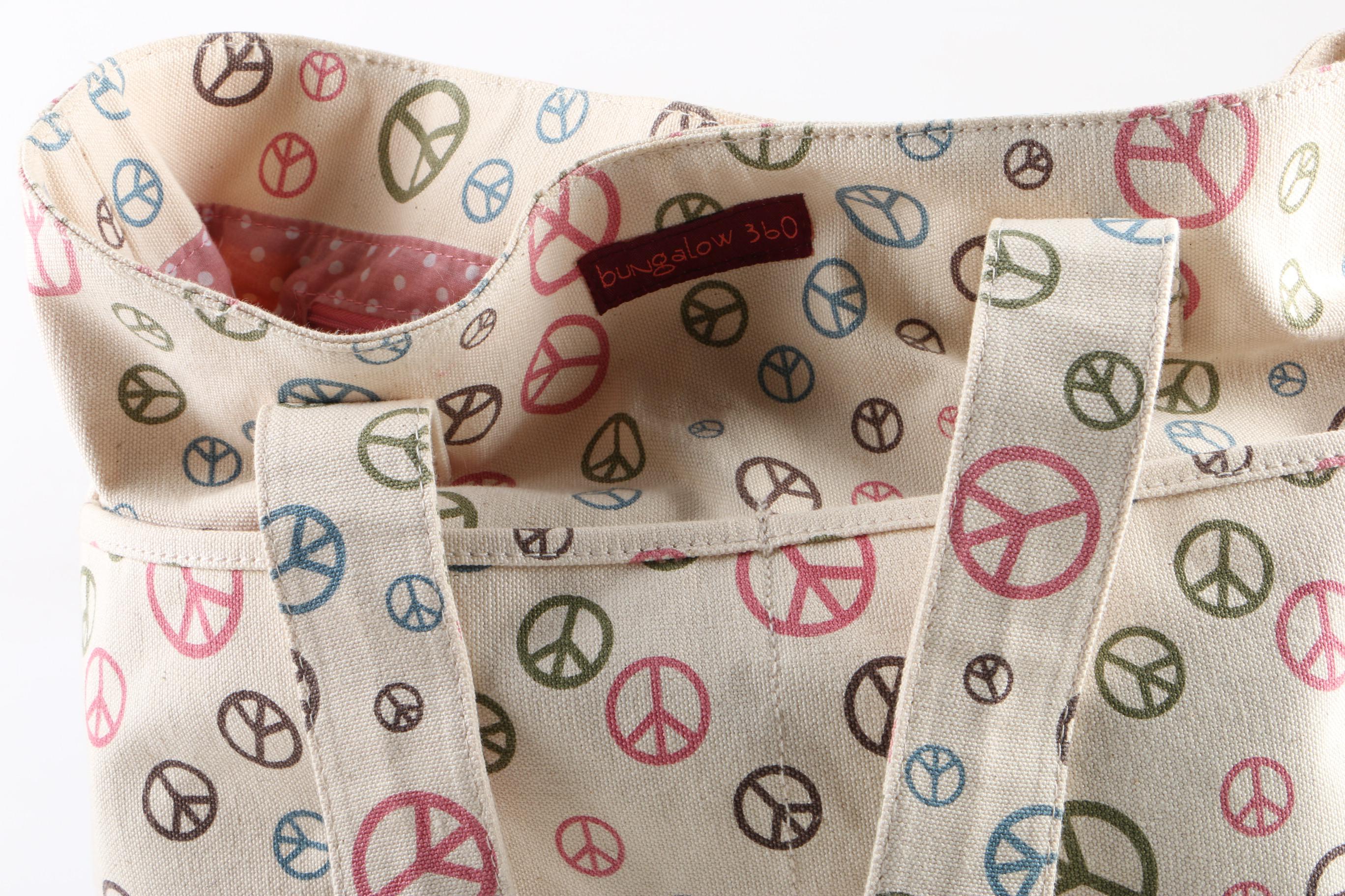 Raviani Collection Dog Motif and Bungalow 360 Peace Sign Motif Tote Bags
