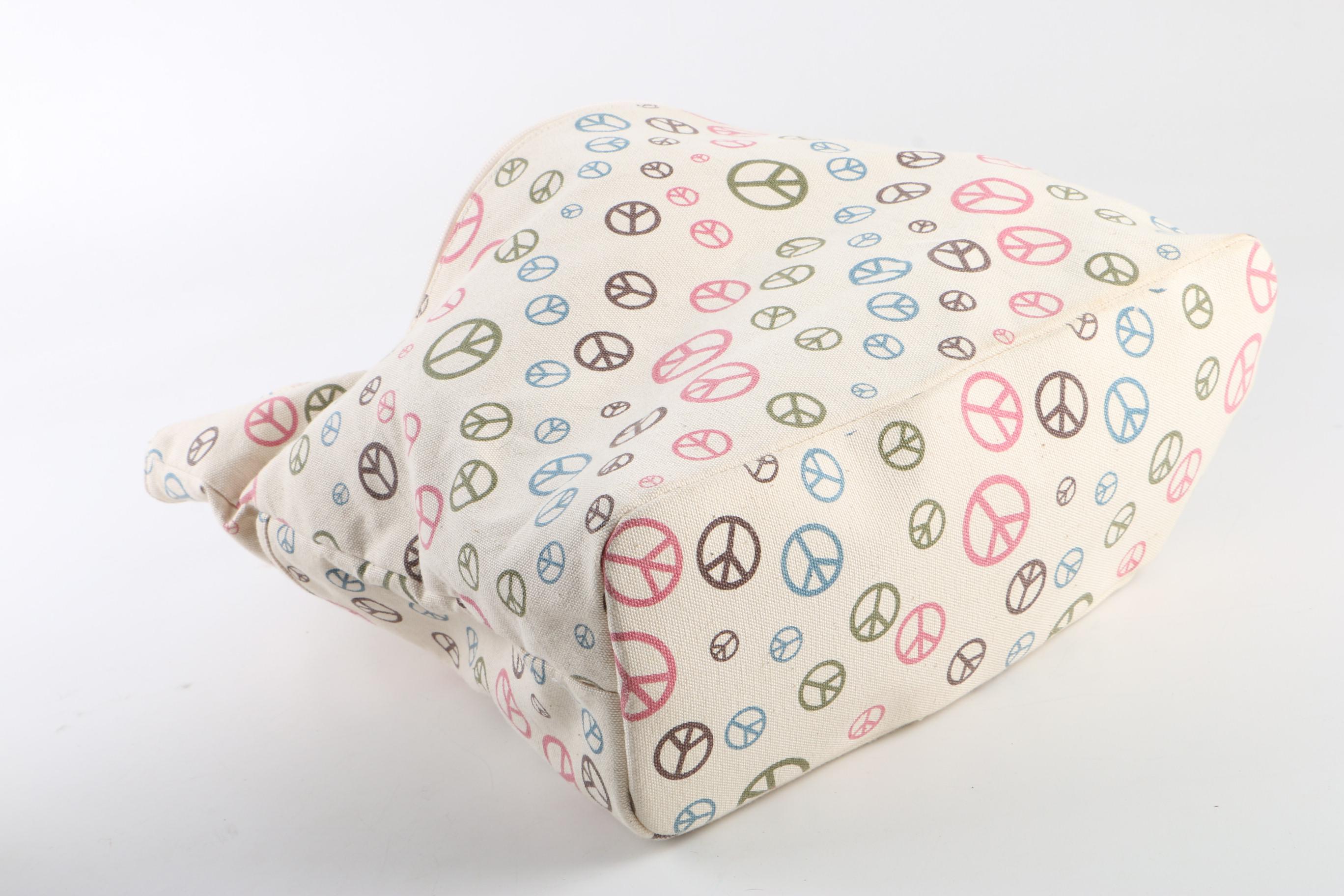 Raviani Collection Dog Motif and Bungalow 360 Peace Sign Motif Tote Bags