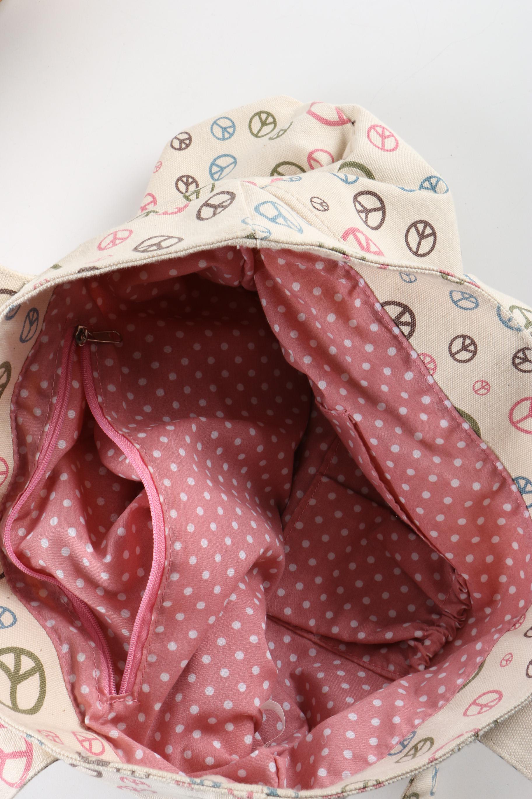 Raviani Collection Dog Motif and Bungalow 360 Peace Sign Motif Tote Bags