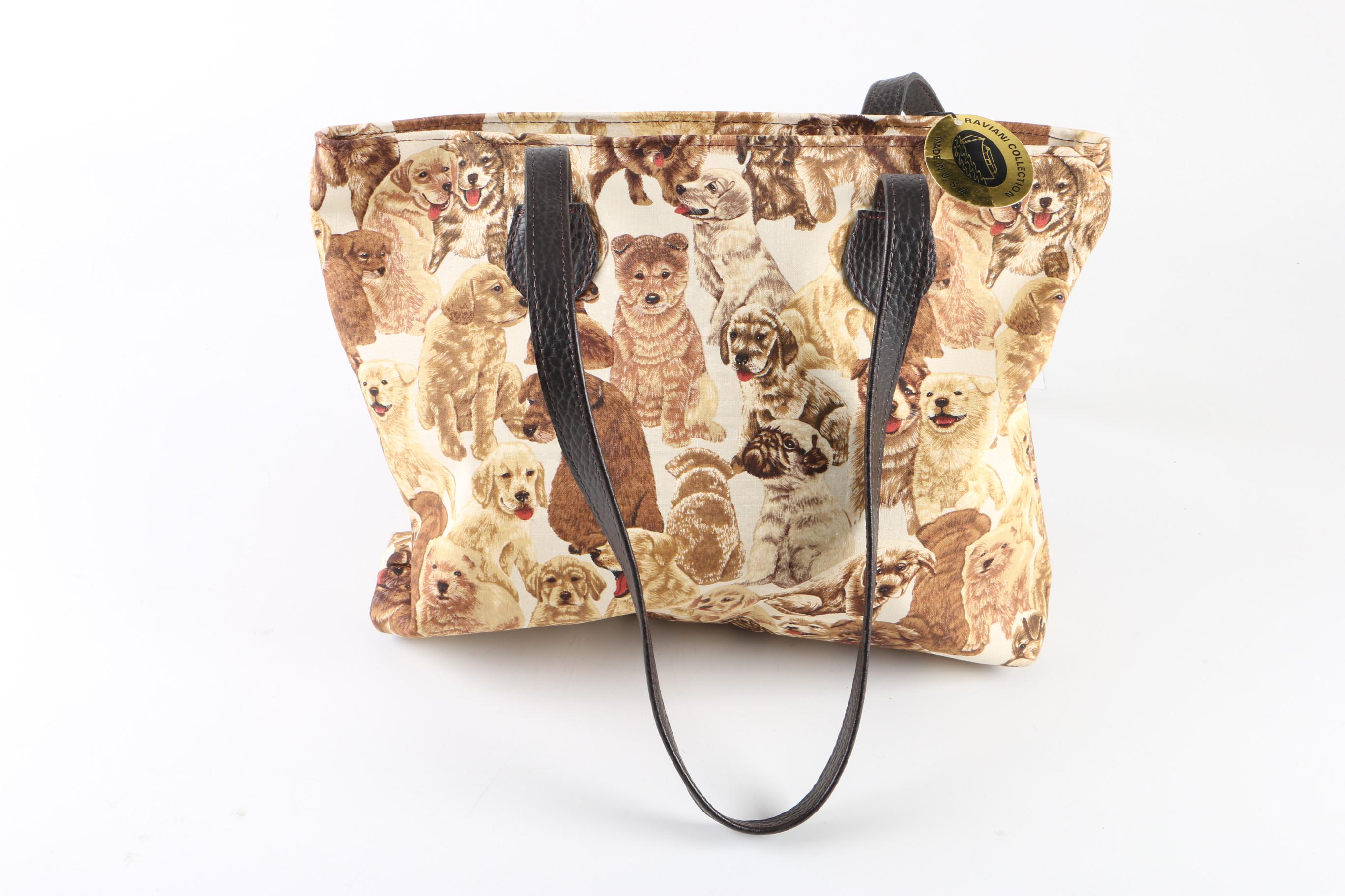 Raviani Collection Dog Motif and Bungalow 360 Peace Sign Motif Tote Bags