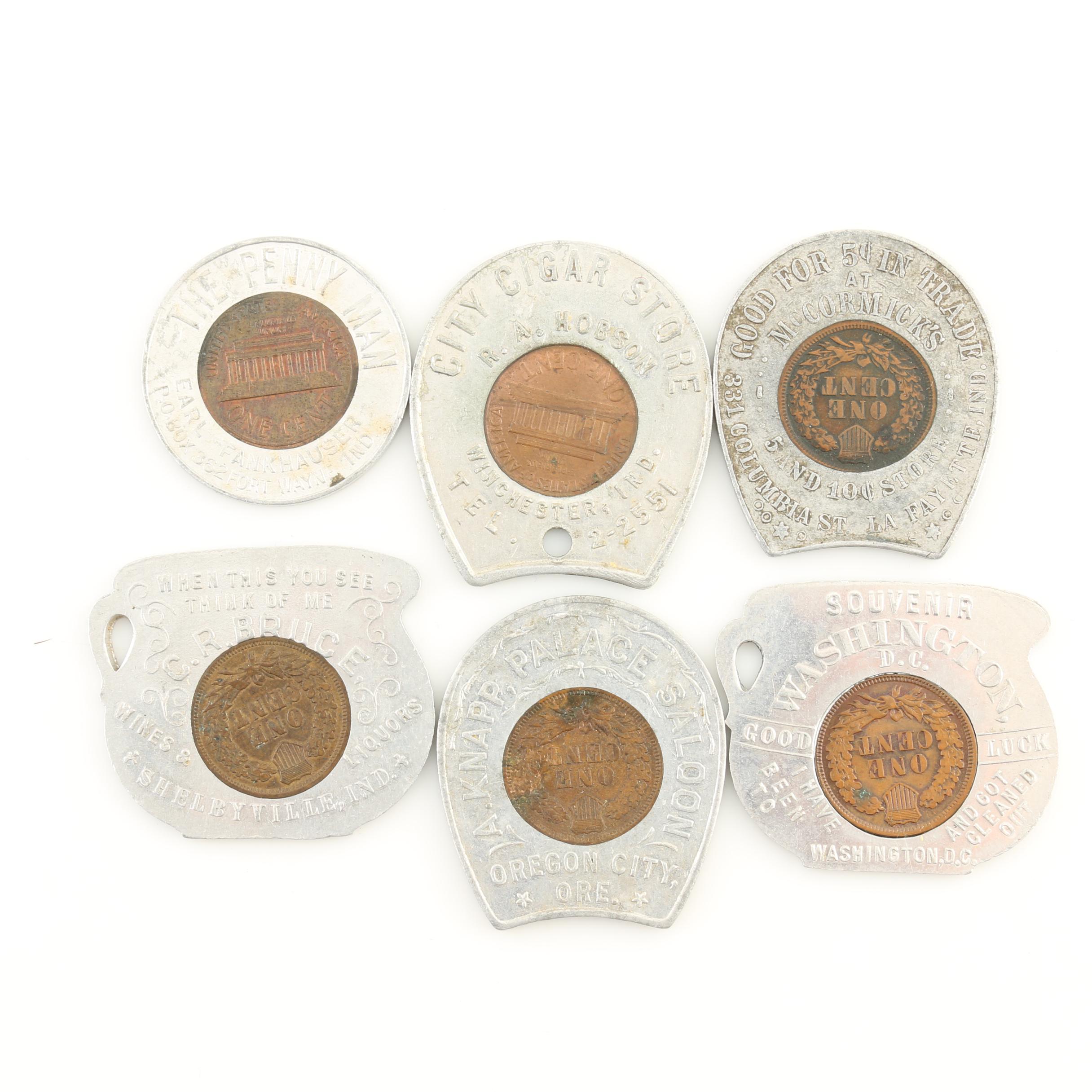 Six Indian Head and Lincoln Memorial "Good Luck" Novelty Cents