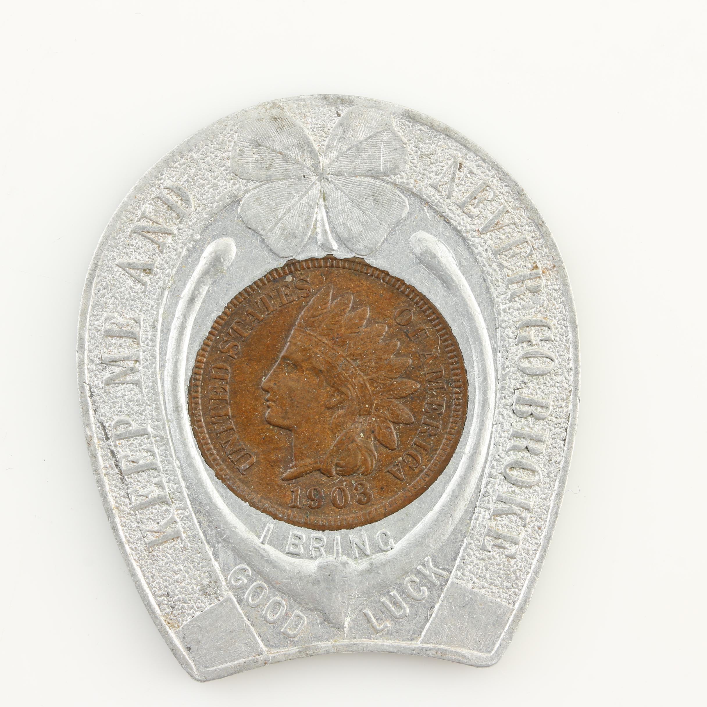 Six Indian Head and Lincoln Memorial "Good Luck" Novelty Cents