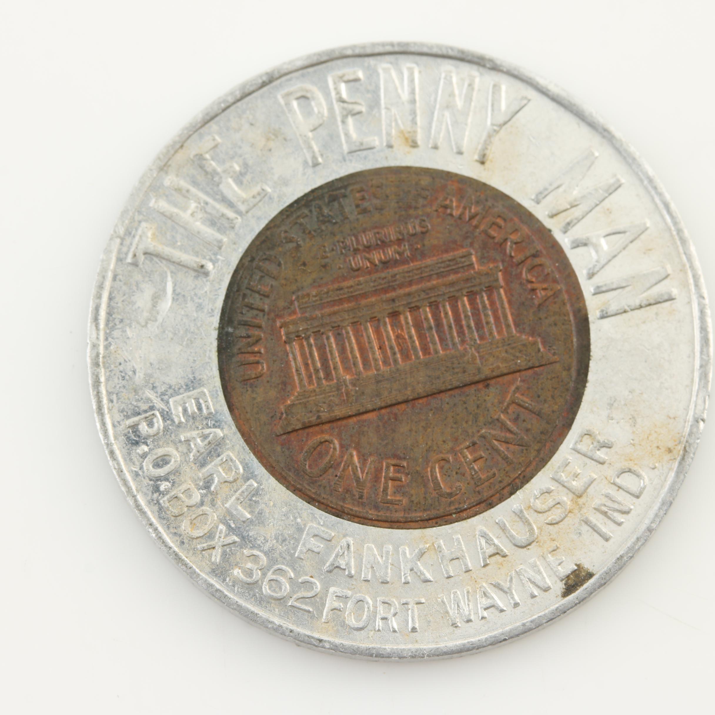 Six Indian Head and Lincoln Memorial "Good Luck" Novelty Cents