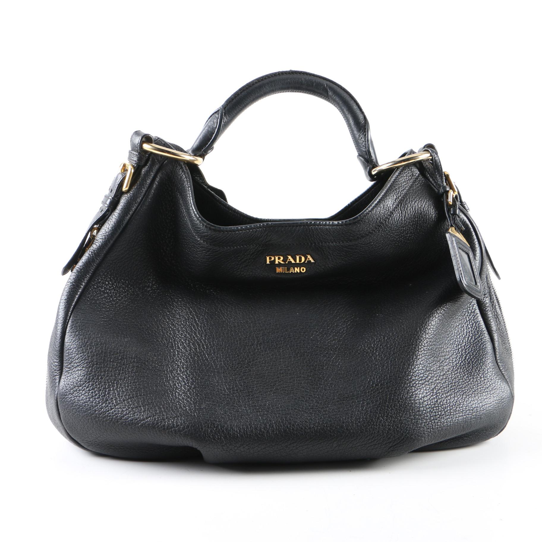 Prada Black Deerskin Leather Hobo Bag