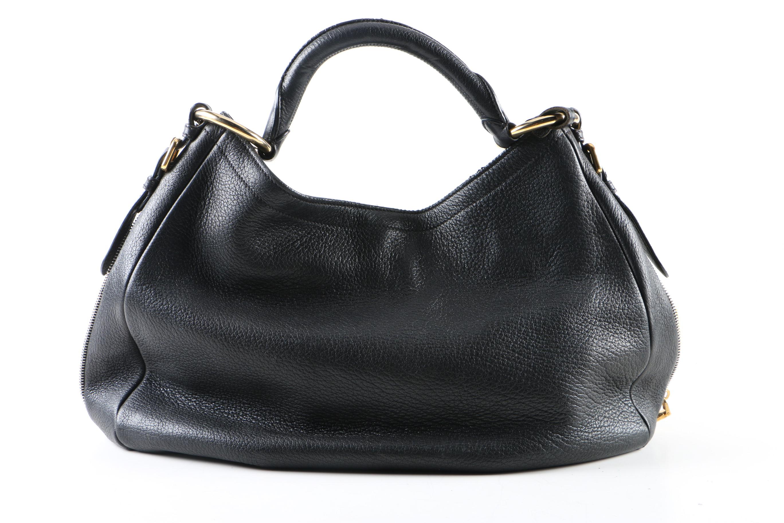 Prada Black Deerskin Leather Hobo Bag