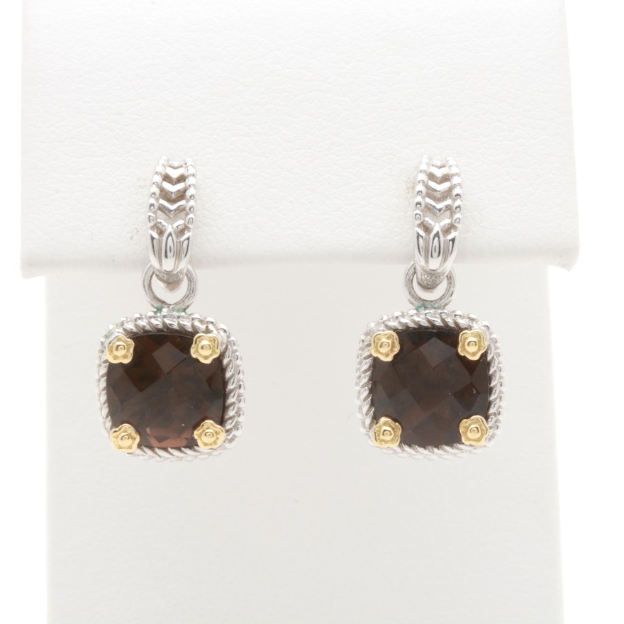 Sterling Silver Smoky Quartz Earrings with 18K Yellow Gold Accents