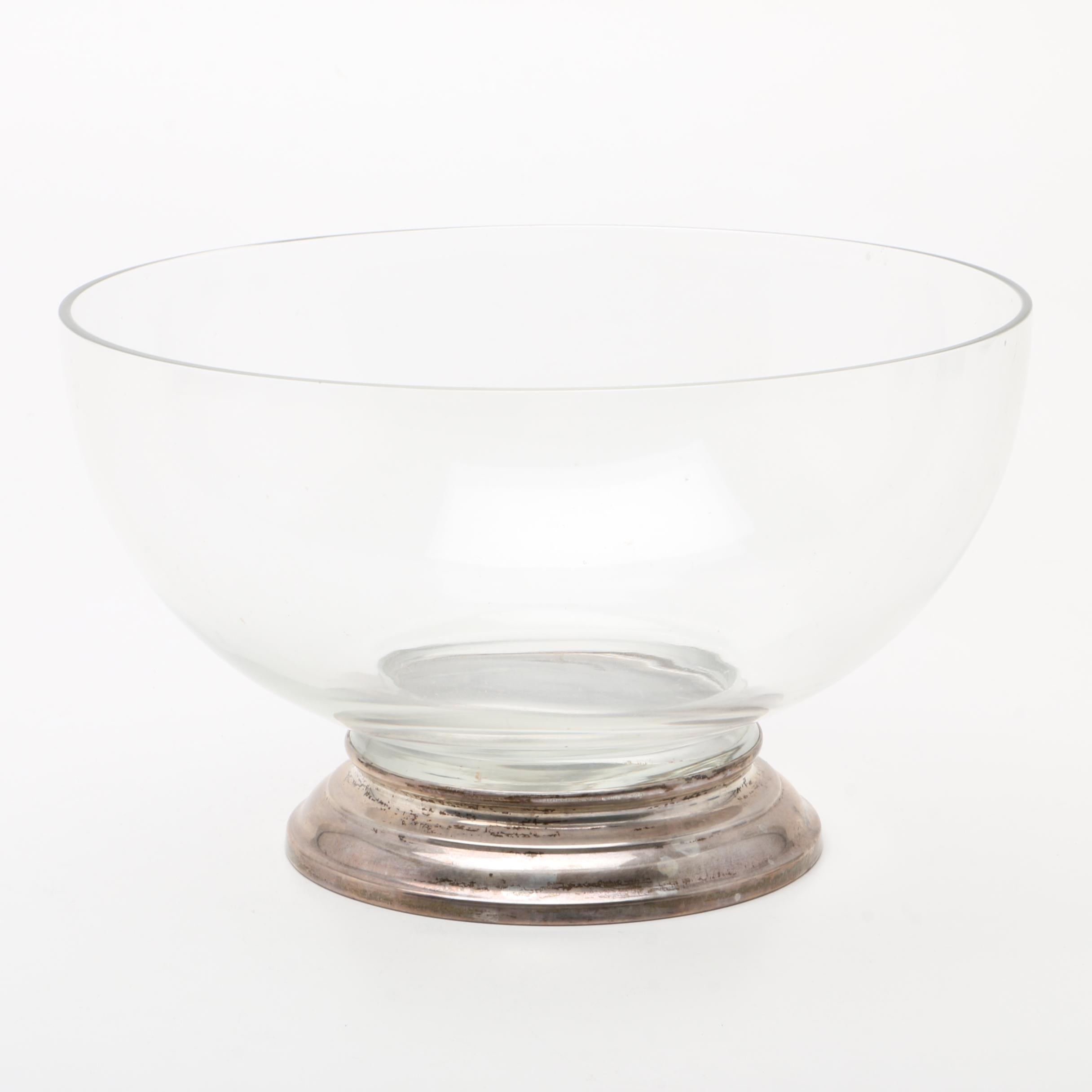 Wallace Sterling and Glass Bowl with Sterling Brandy Warmer and Vase