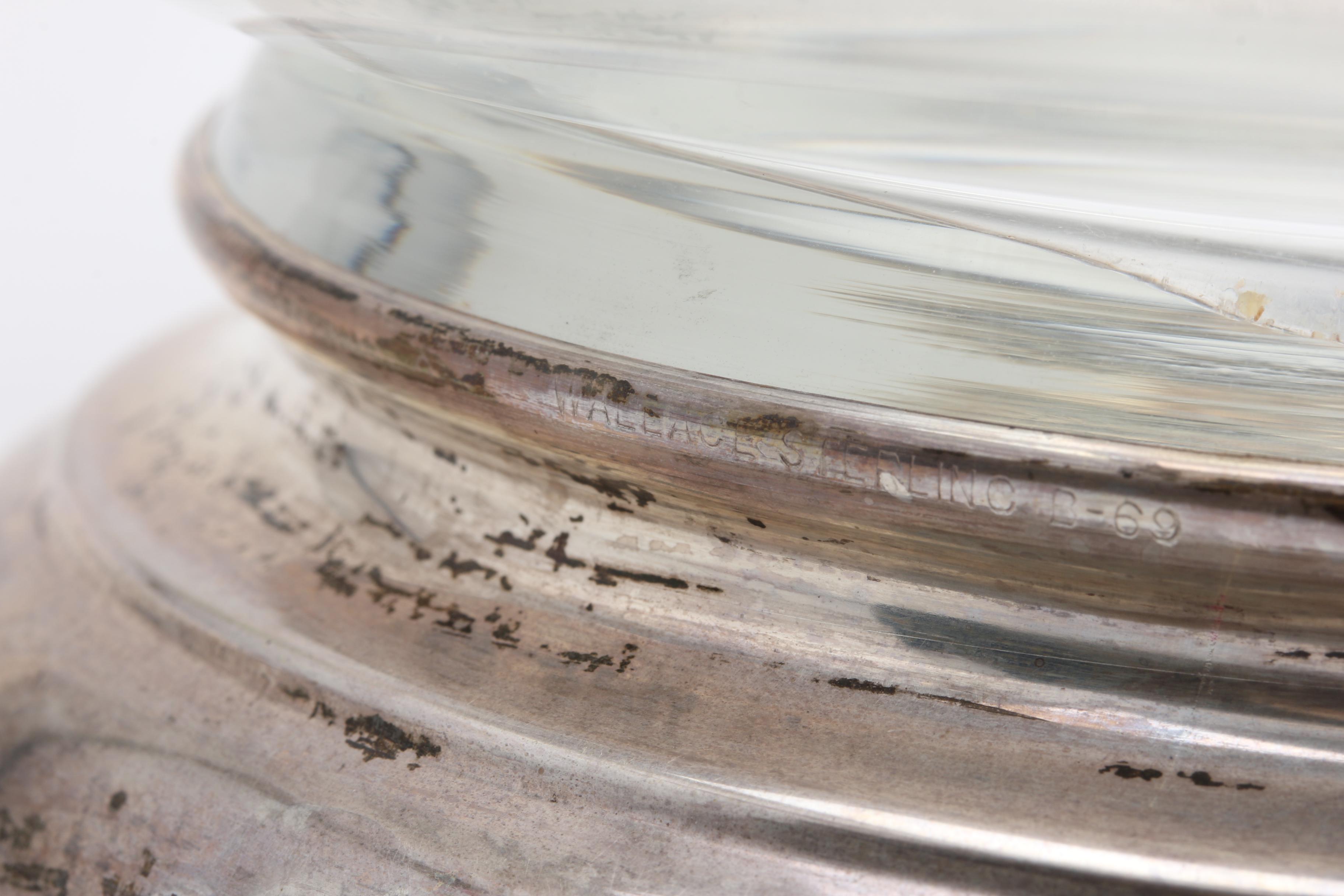Wallace Sterling and Glass Bowl with Sterling Brandy Warmer and Vase