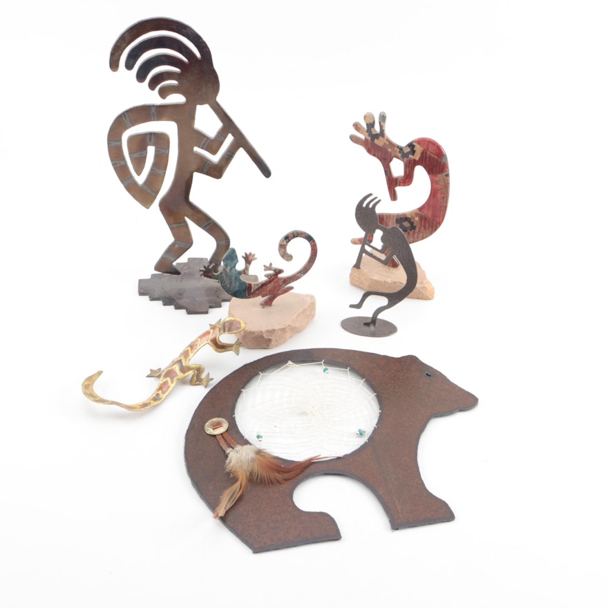 Earthenware, Stone, Wood and Metal Figurines and Dream Catcher