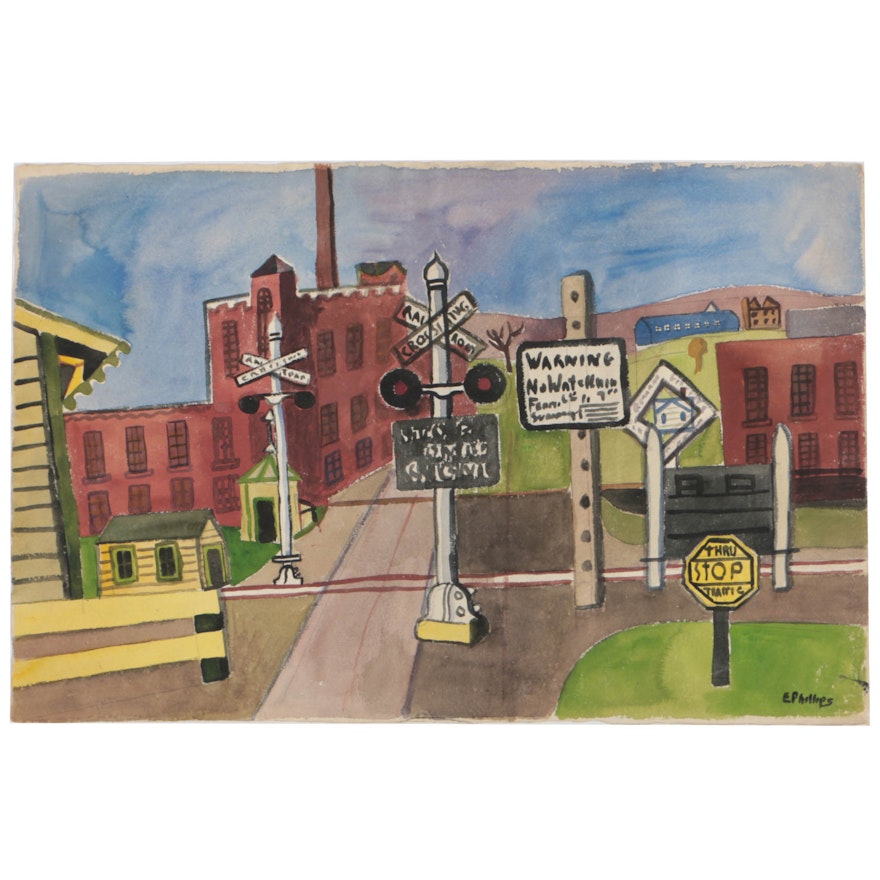 Esther Phillips Watercolor Painting on Paper of Wingdale, New York Street Scene