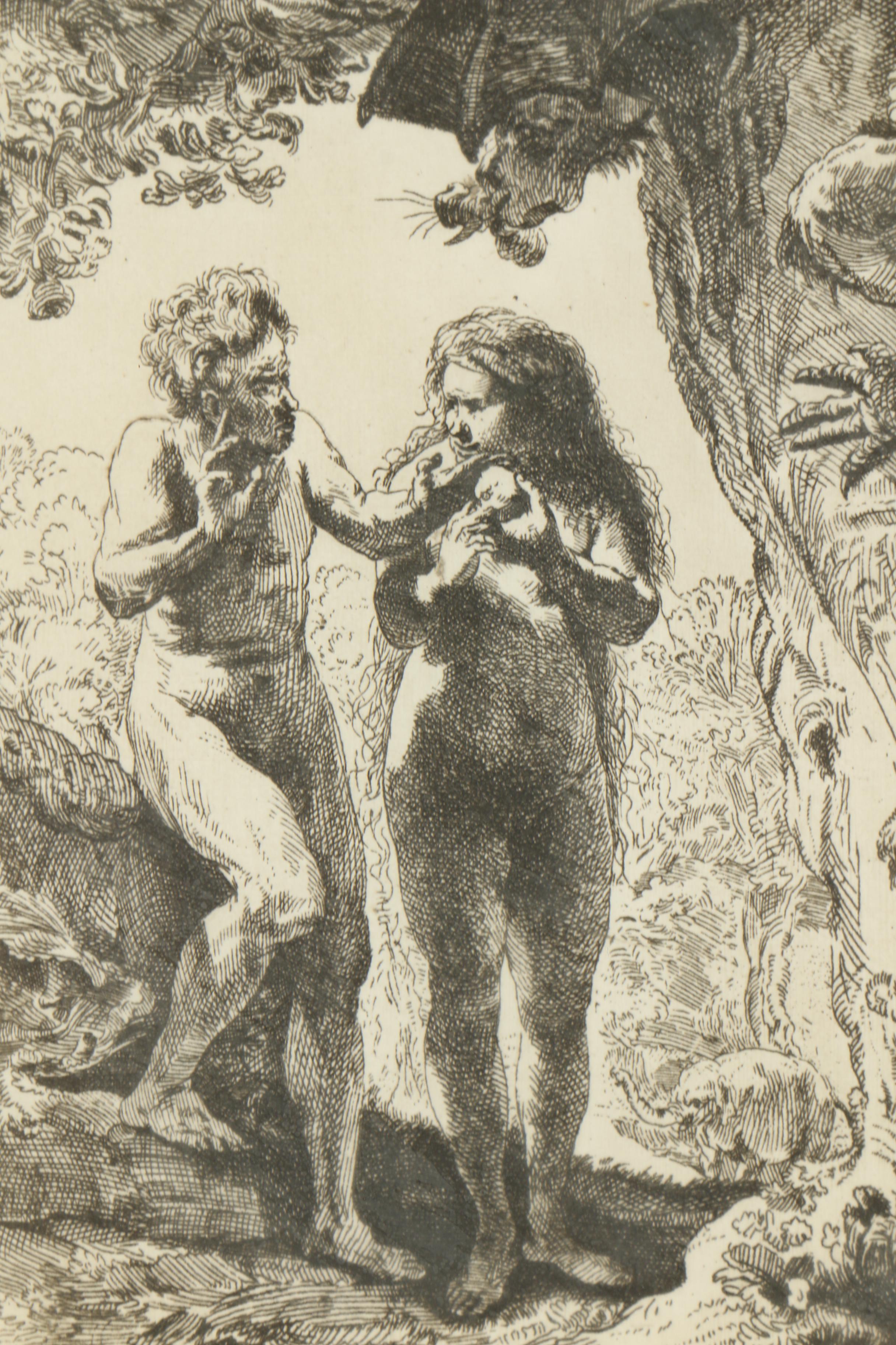 Etching After Rembrandt van Rijn "Adam and Eve"