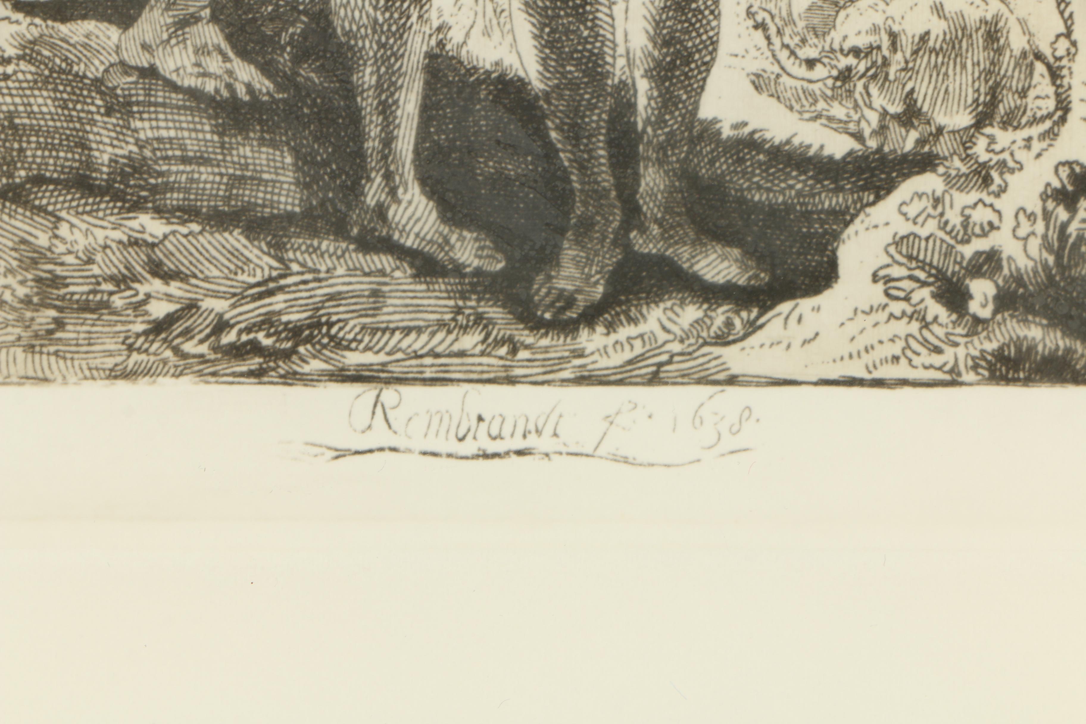 Etching After Rembrandt van Rijn "Adam and Eve"