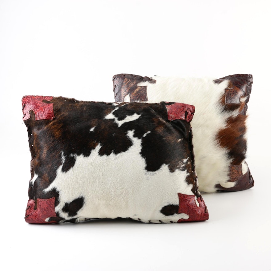 Hide and Tooled Leather Throw Pillows