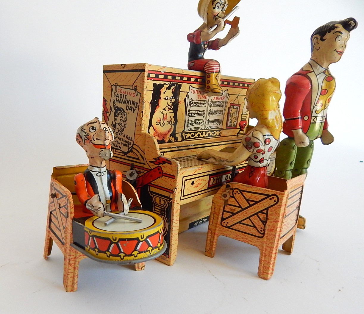 1945 "Li'l Abner" Dogpatch Band Tin Wind-Up Musical Toy by Unique Art Mfg. Co.