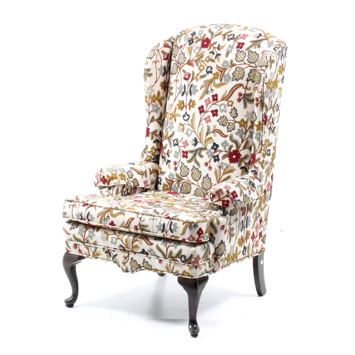 Ethan Allen Crewel Upholstered Wingback Chair
