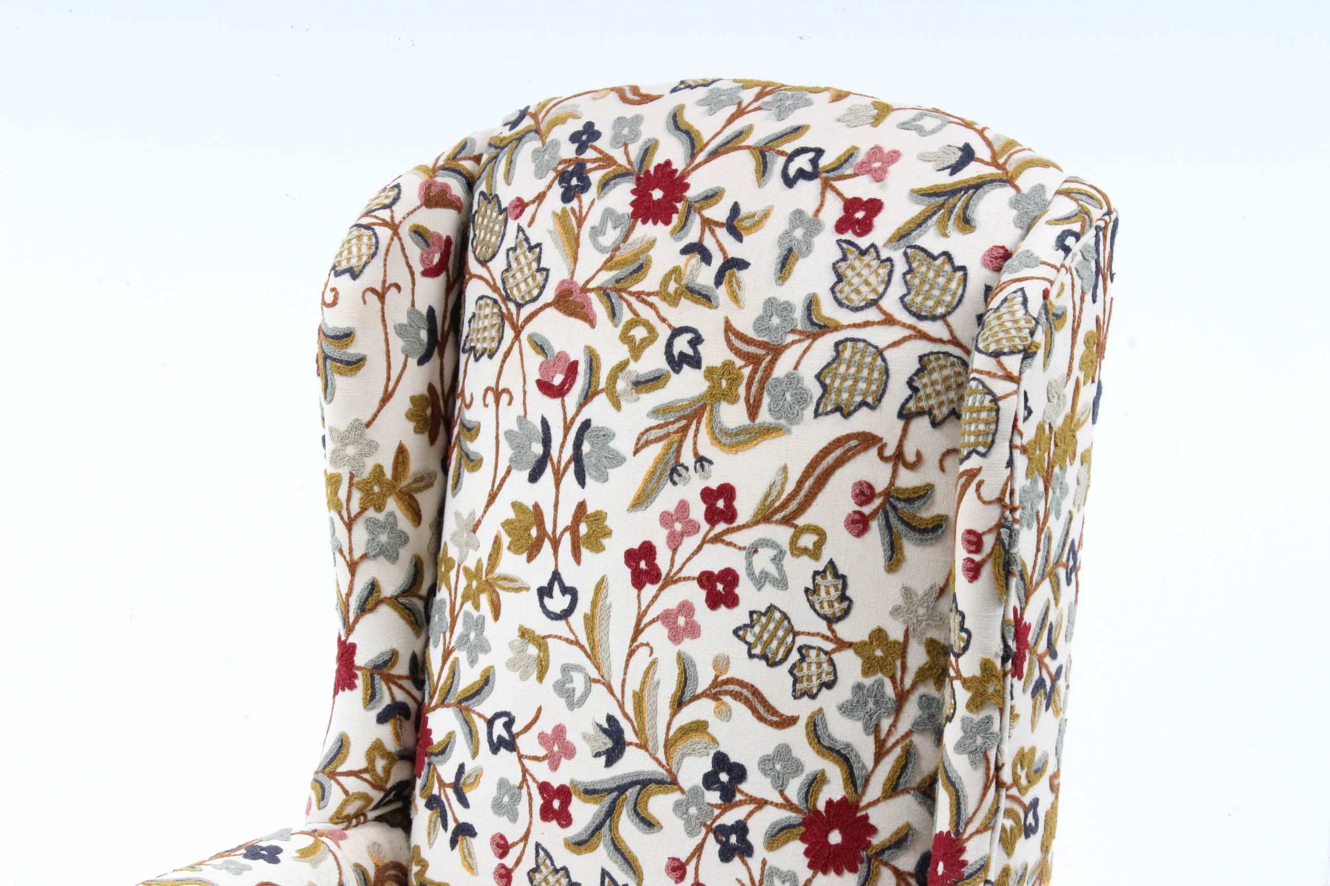Ethan Allen Crewel Upholstered Wingback Chair