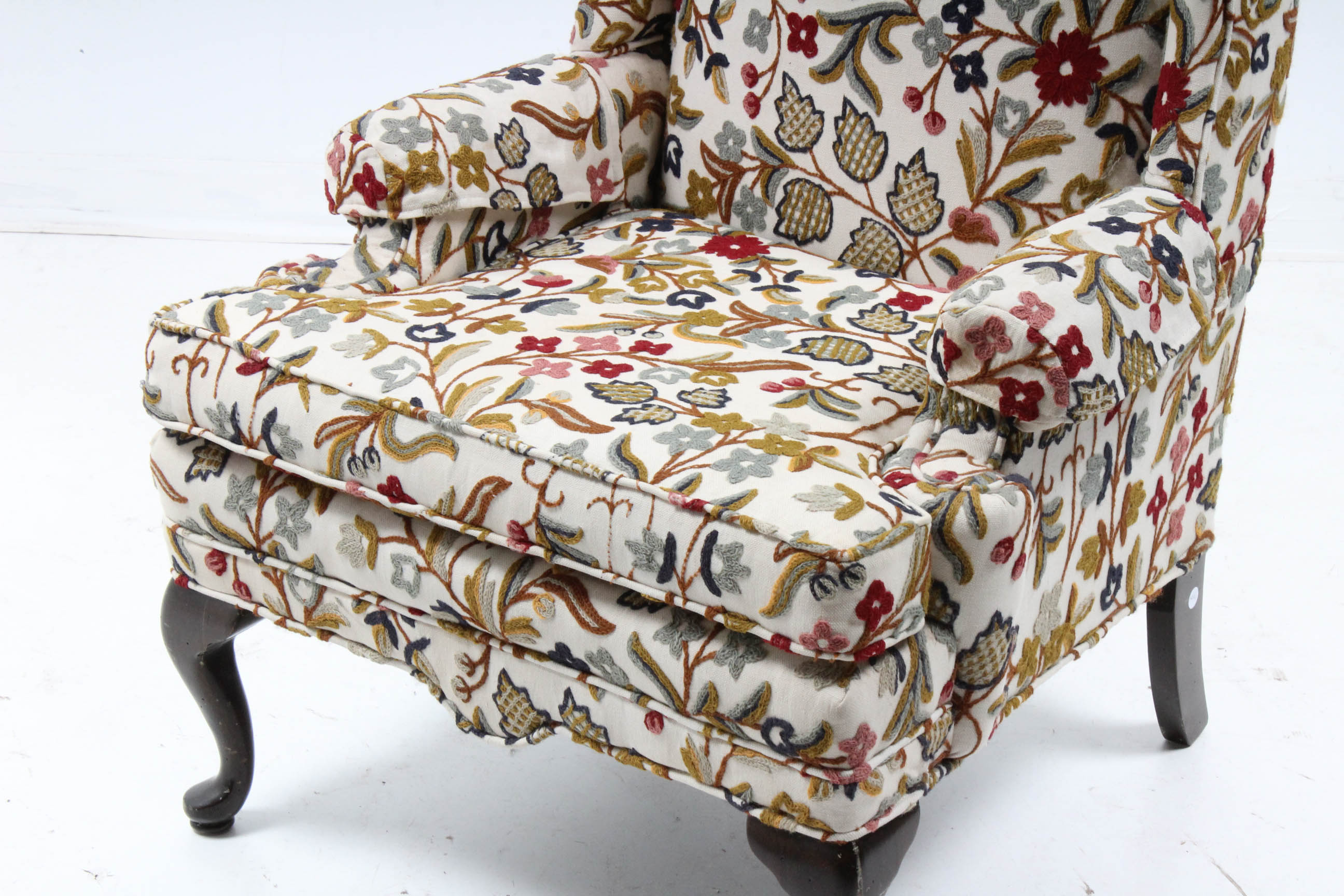 Ethan Allen Crewel Upholstered Wingback Chair