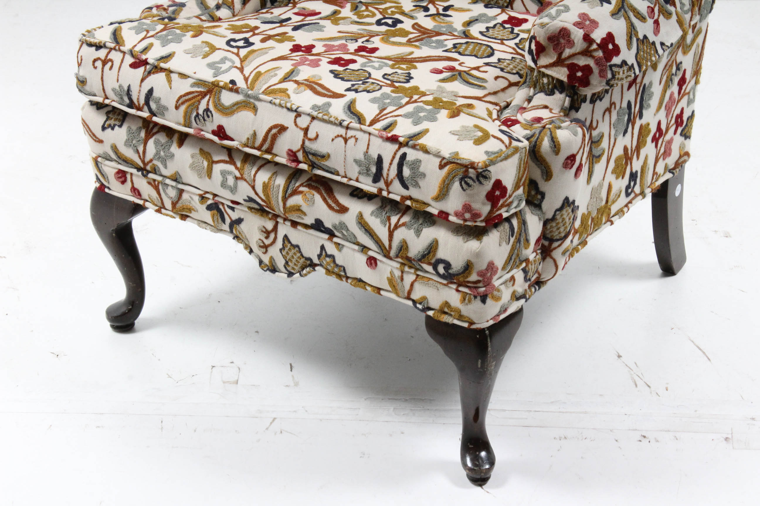 Ethan Allen Crewel Upholstered Wingback Chair