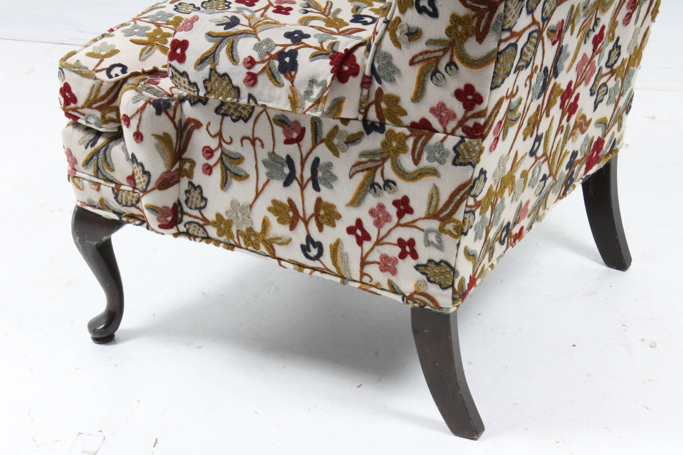 Ethan Allen Crewel Upholstered Wingback Chair