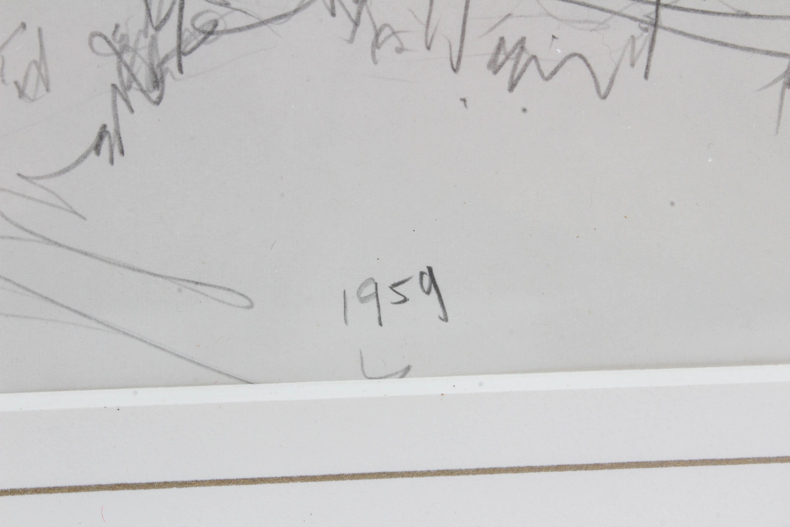 1959 Ohio Artist Leslie Cope Sketch of Barn and Cattle