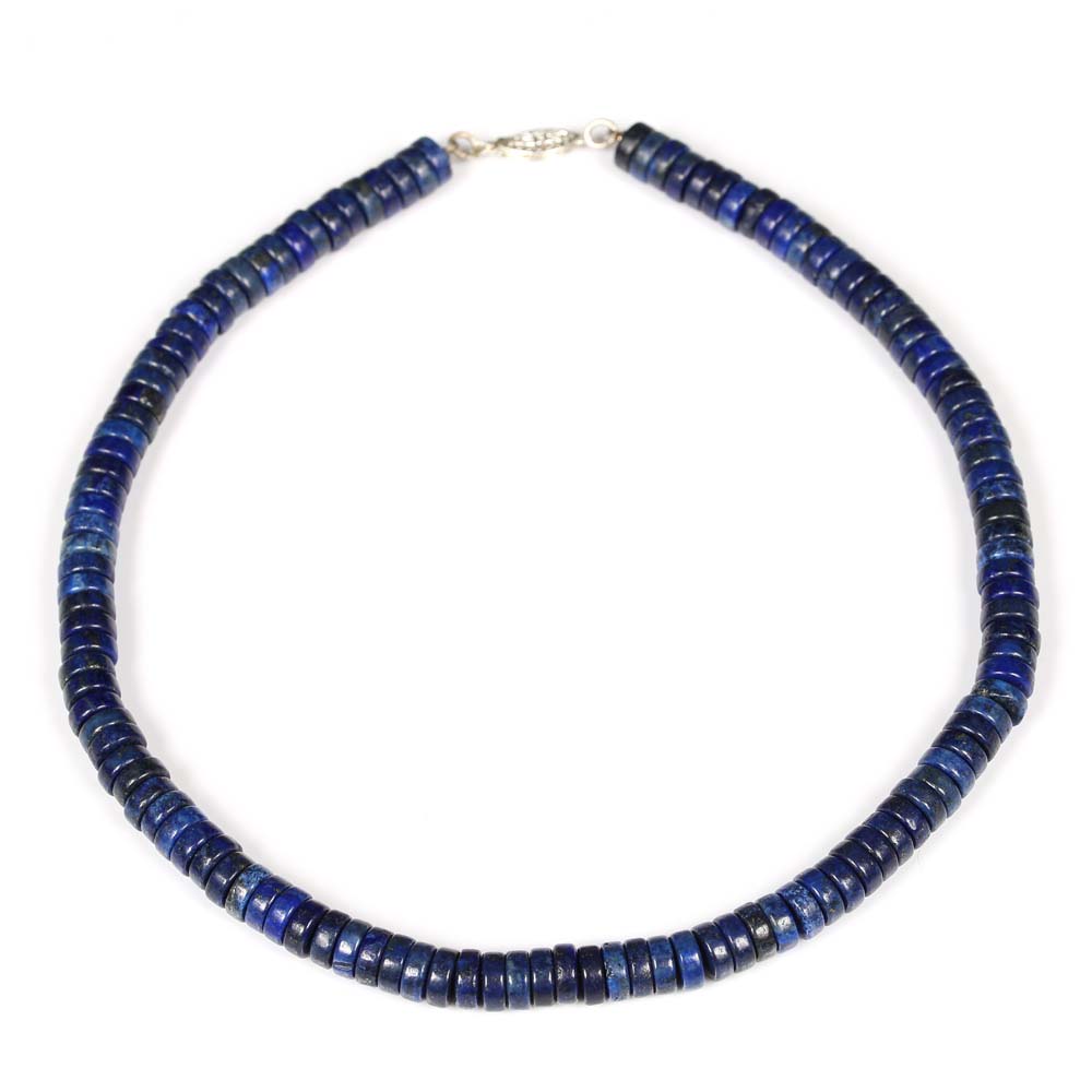 Sterling Silver and Lapis Lazuli Disc Bead Necklace