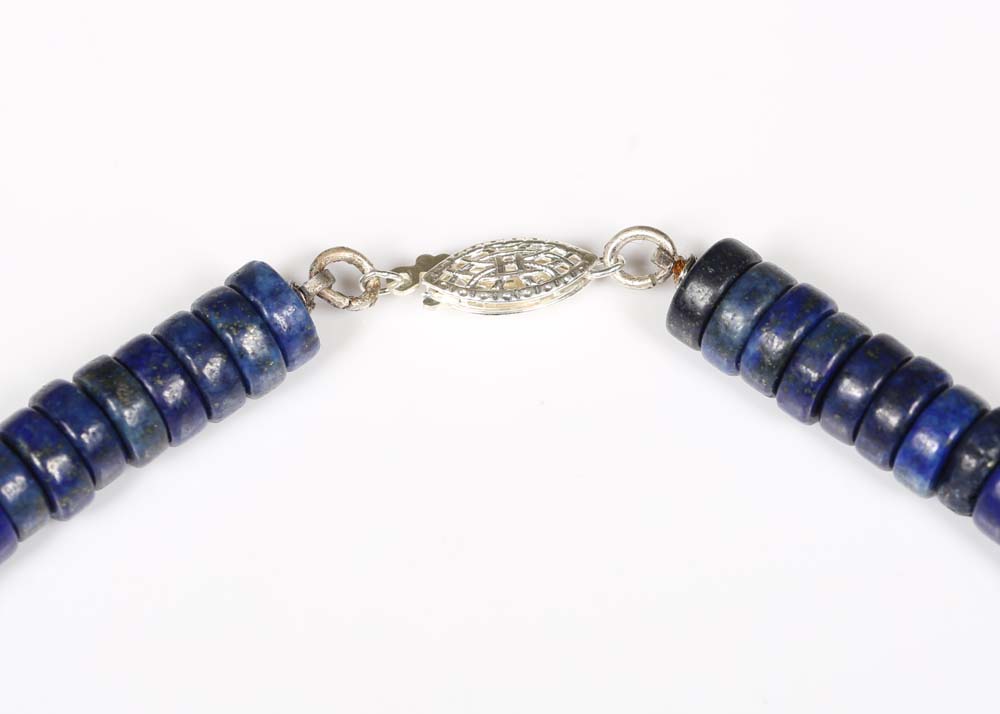 Sterling Silver and Lapis Lazuli Disc Bead Necklace