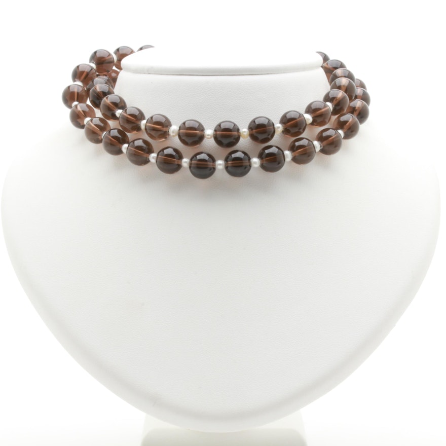 Smoky Quartz and Cultured Pearl Necklace