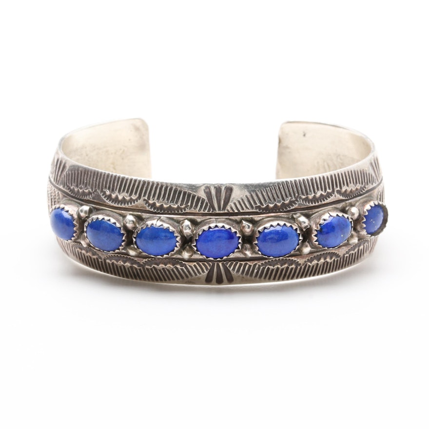 Wilbert Benally Navajo Diné Sterling Silver Lapis Lazuli Cuff Bracelet