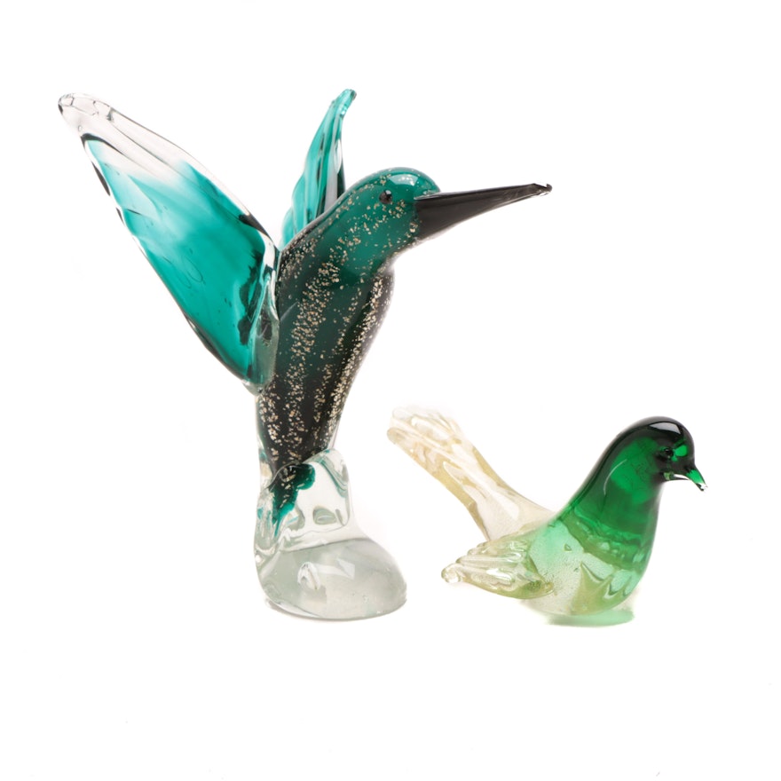 Pair of Art Glass Bird Sculptures Including Cristalleria Stile d' Arte