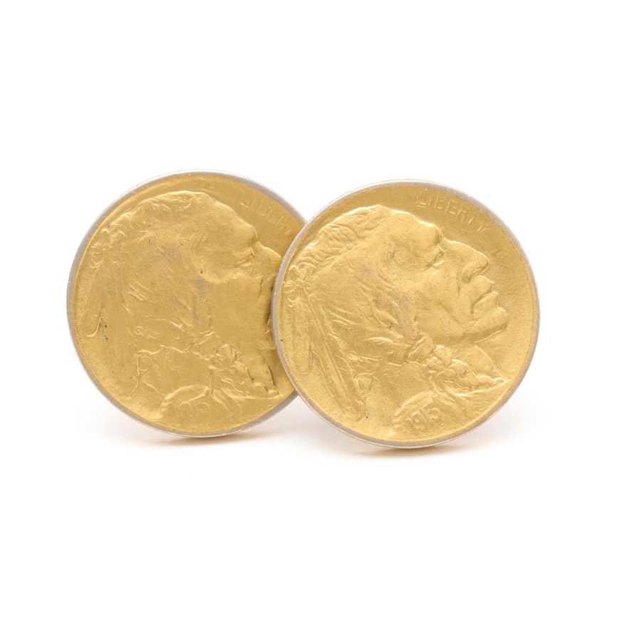 Gold Tone 1913 Buffalo Nickel Cufflinks