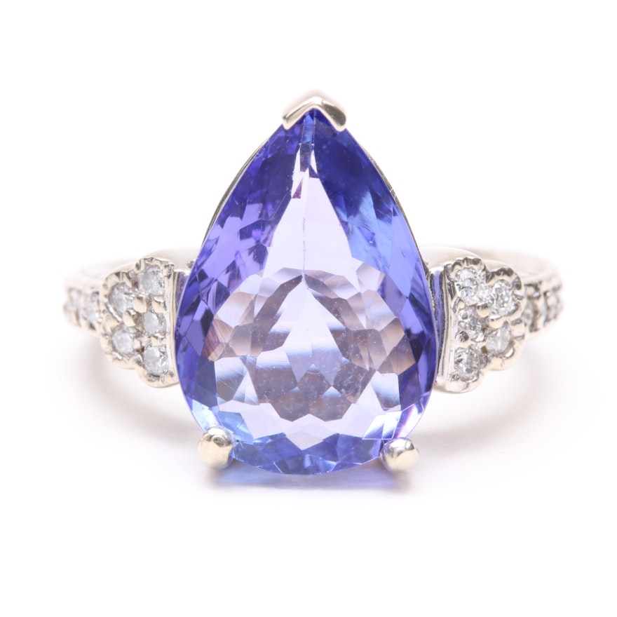 14K White Gold 4.32 CT Tanzanite and Diamond Ring