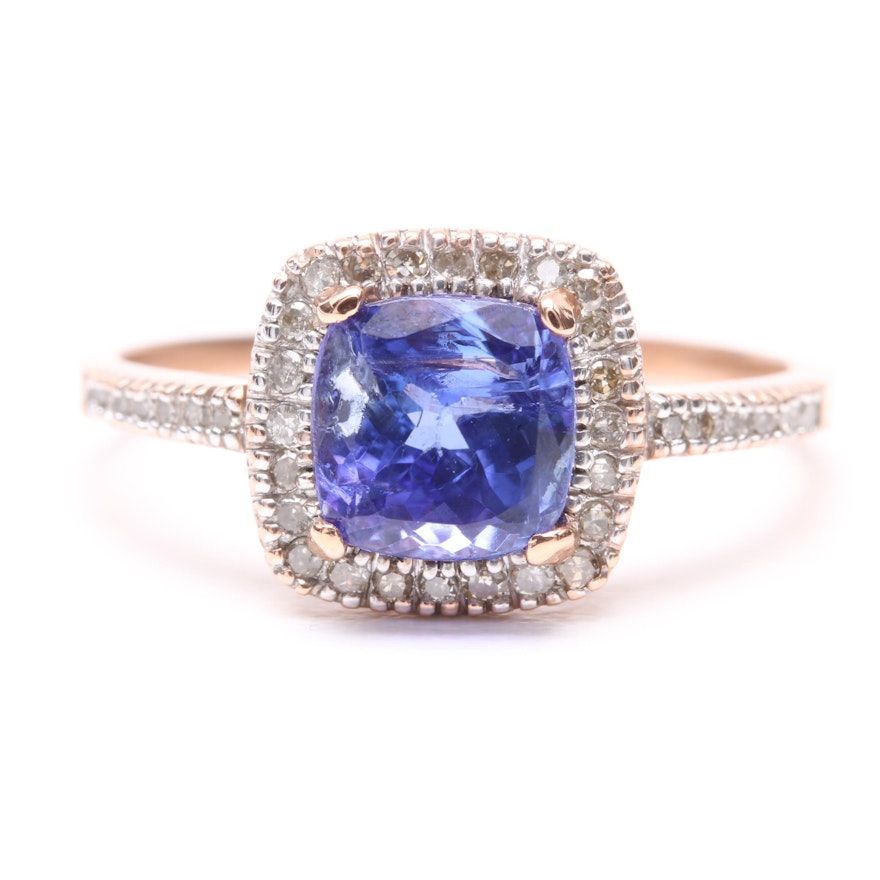 10K Yellow Gold Tanzanite and Diamond Ring