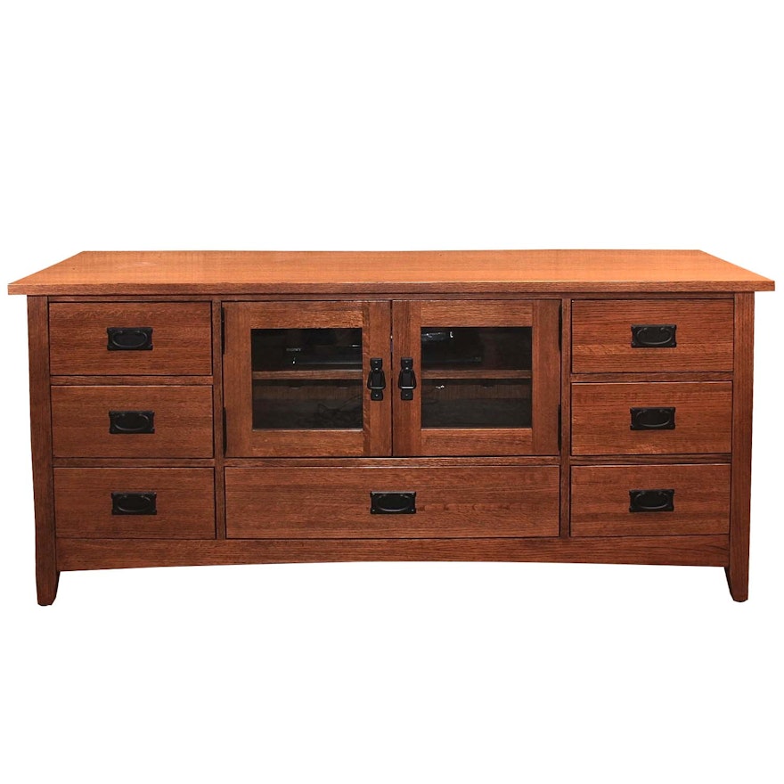 Oak Veneer Arts and Crafts Style Media Console