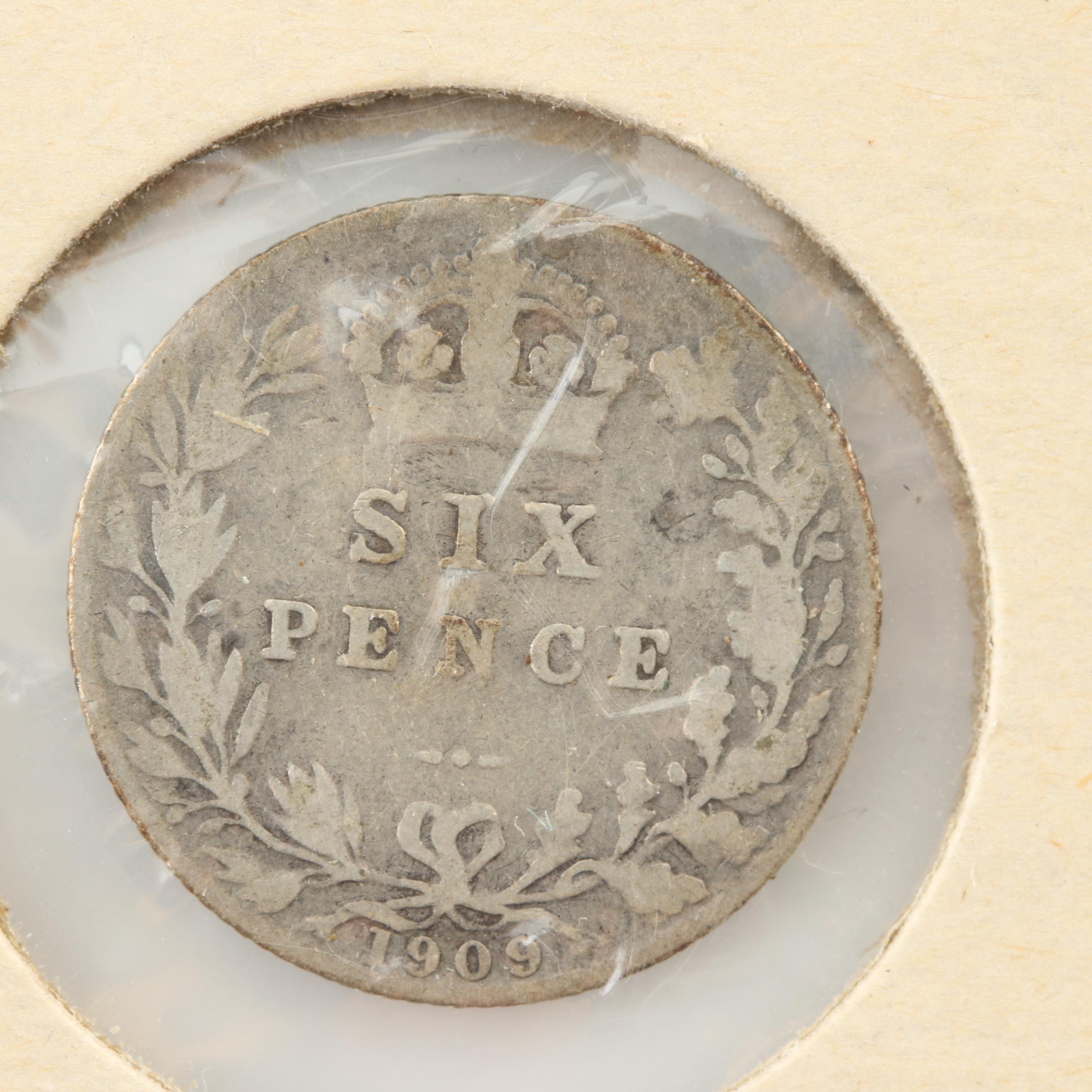 Six Antique to Vintage Great Britain Silver Six Pence Coins