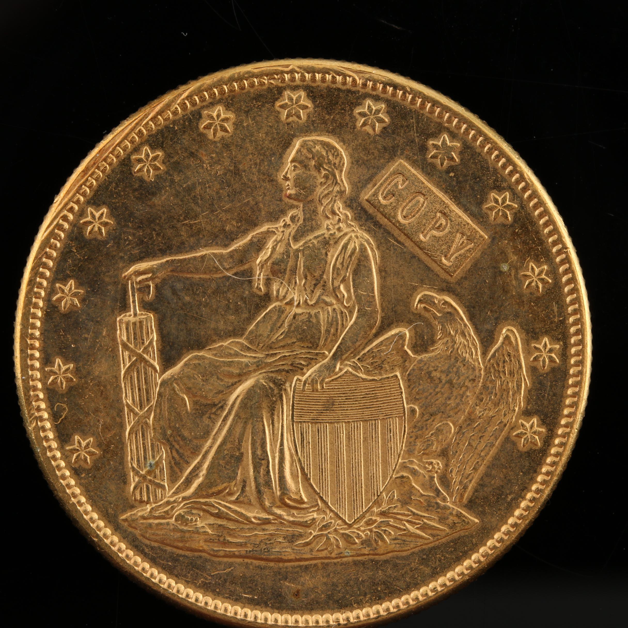 Replica of an 1859 Liberty Seated Gold $20 Double Eagle Pattern Coin
