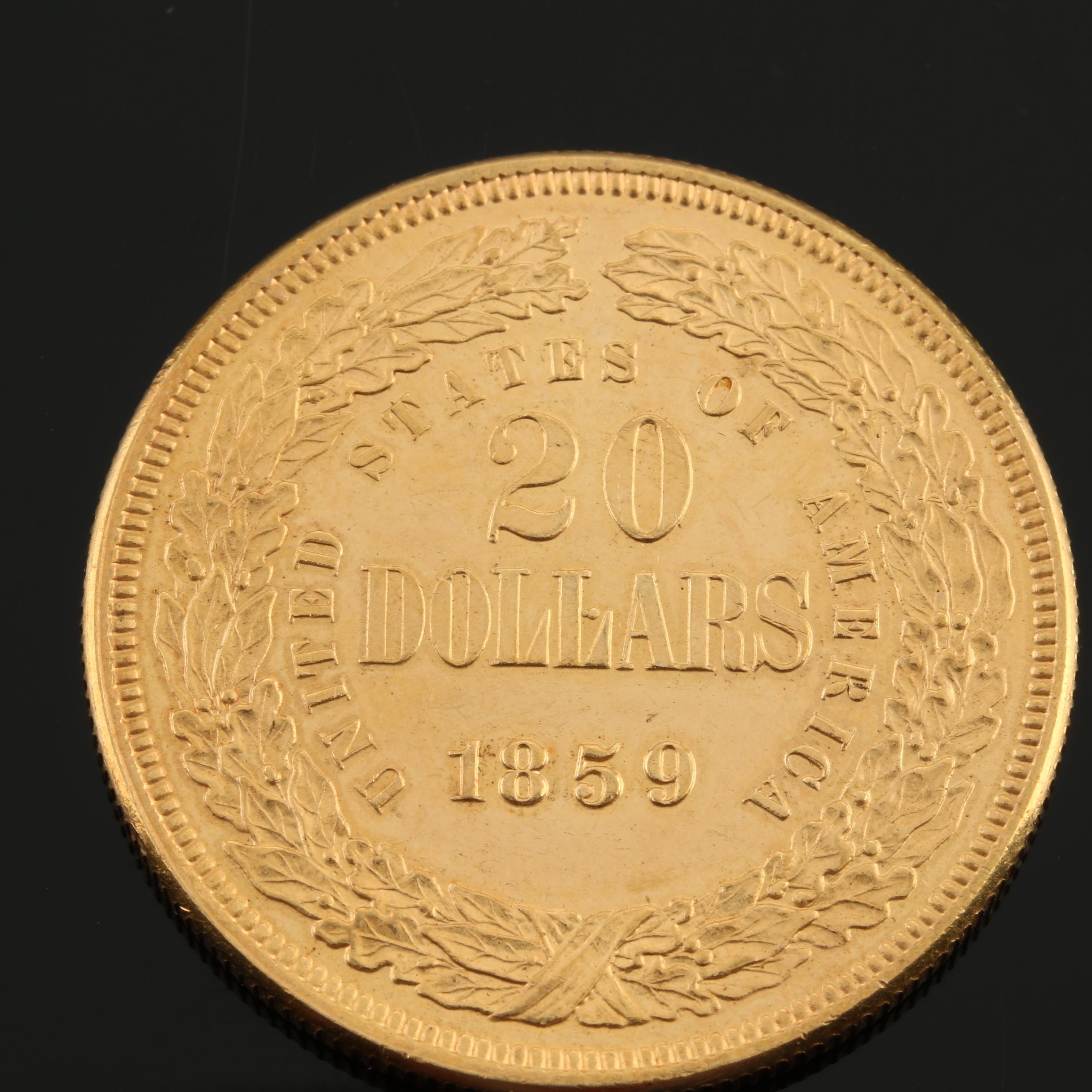 Replica of an 1859 Liberty Seated Gold $20 Double Eagle Pattern Coin