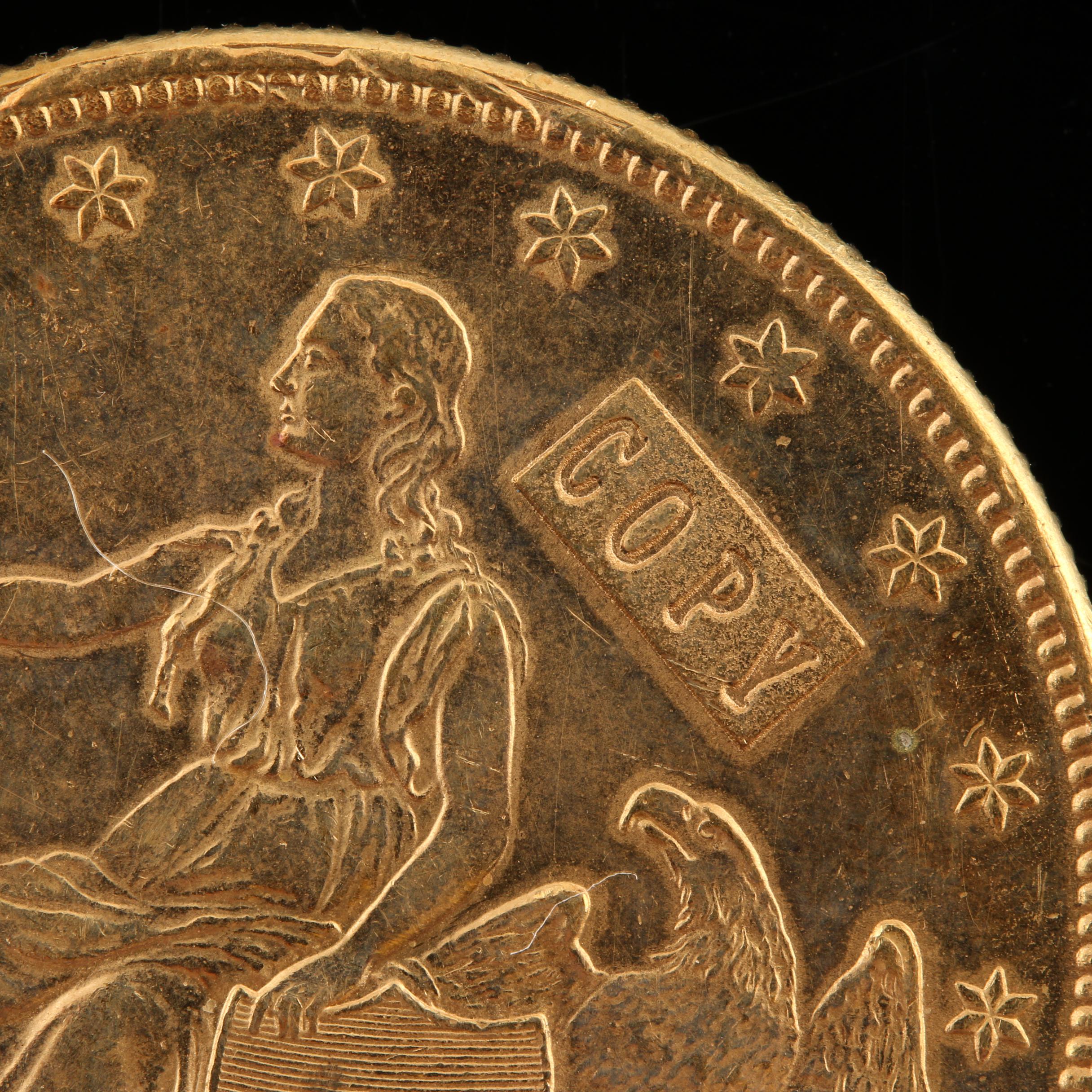 Replica of an 1859 Liberty Seated Gold $20 Double Eagle Pattern Coin