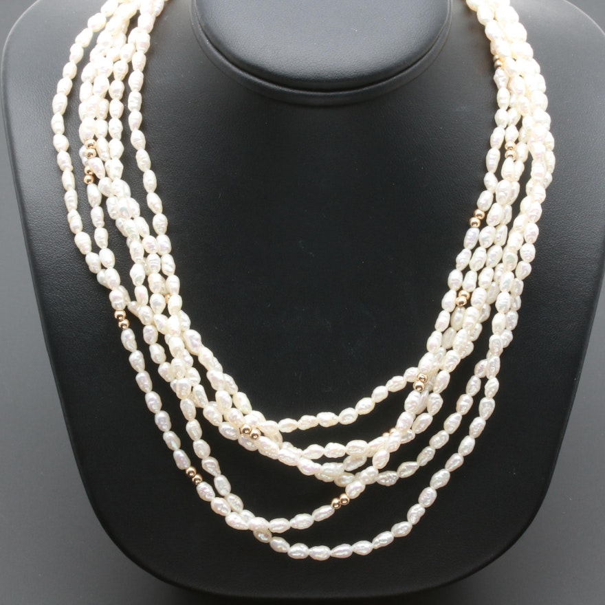 14K Yellow Gold Cultured Pearl Necklace