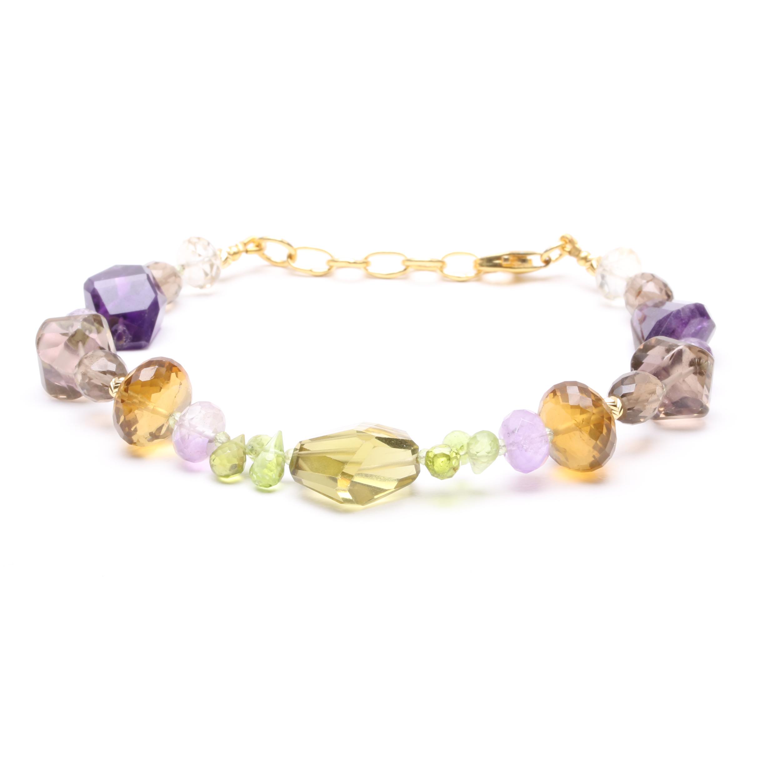 Gold Wash on Sterling Silver Gemstone Bracelet Including Amethyst