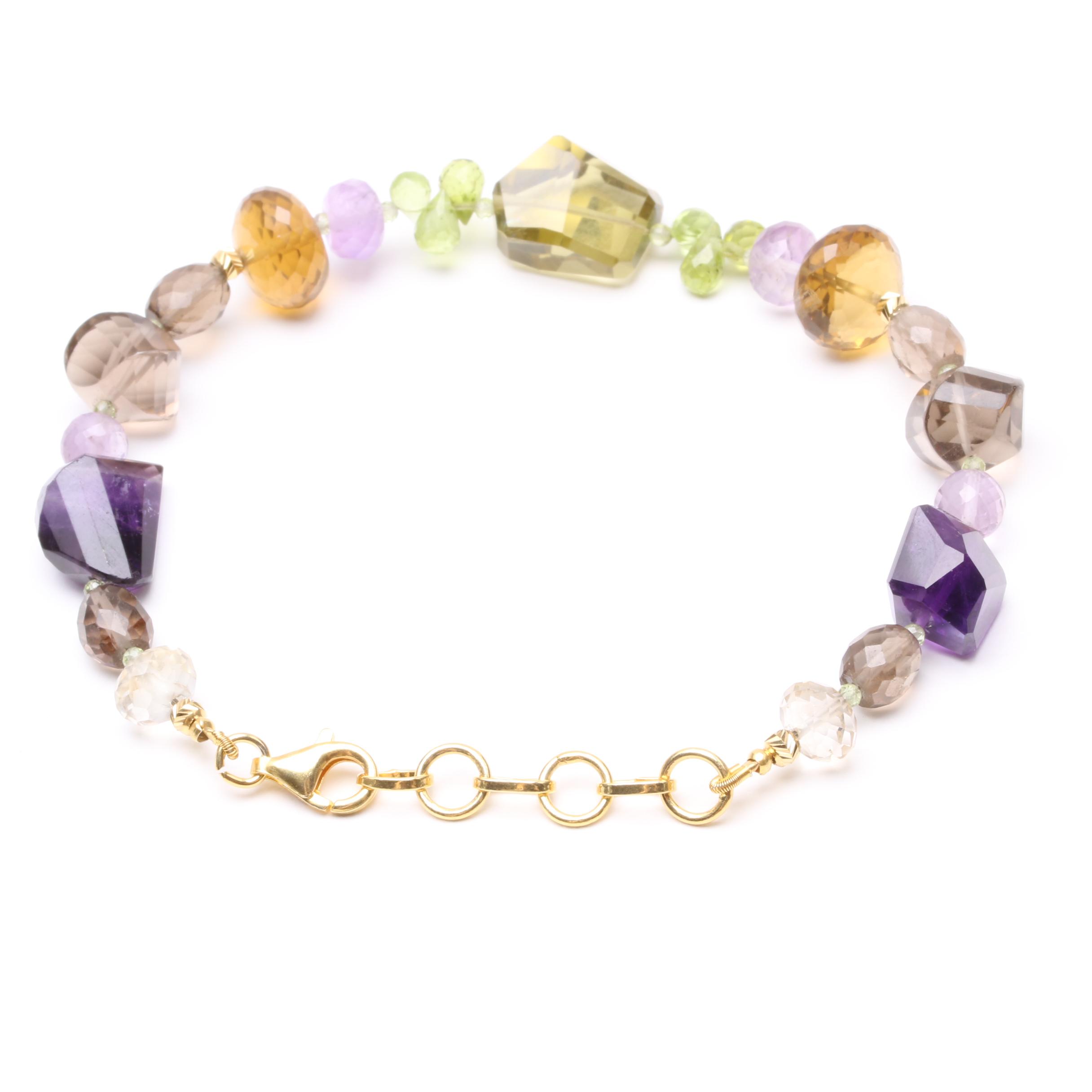 Gold Wash on Sterling Silver Gemstone Bracelet Including Amethyst