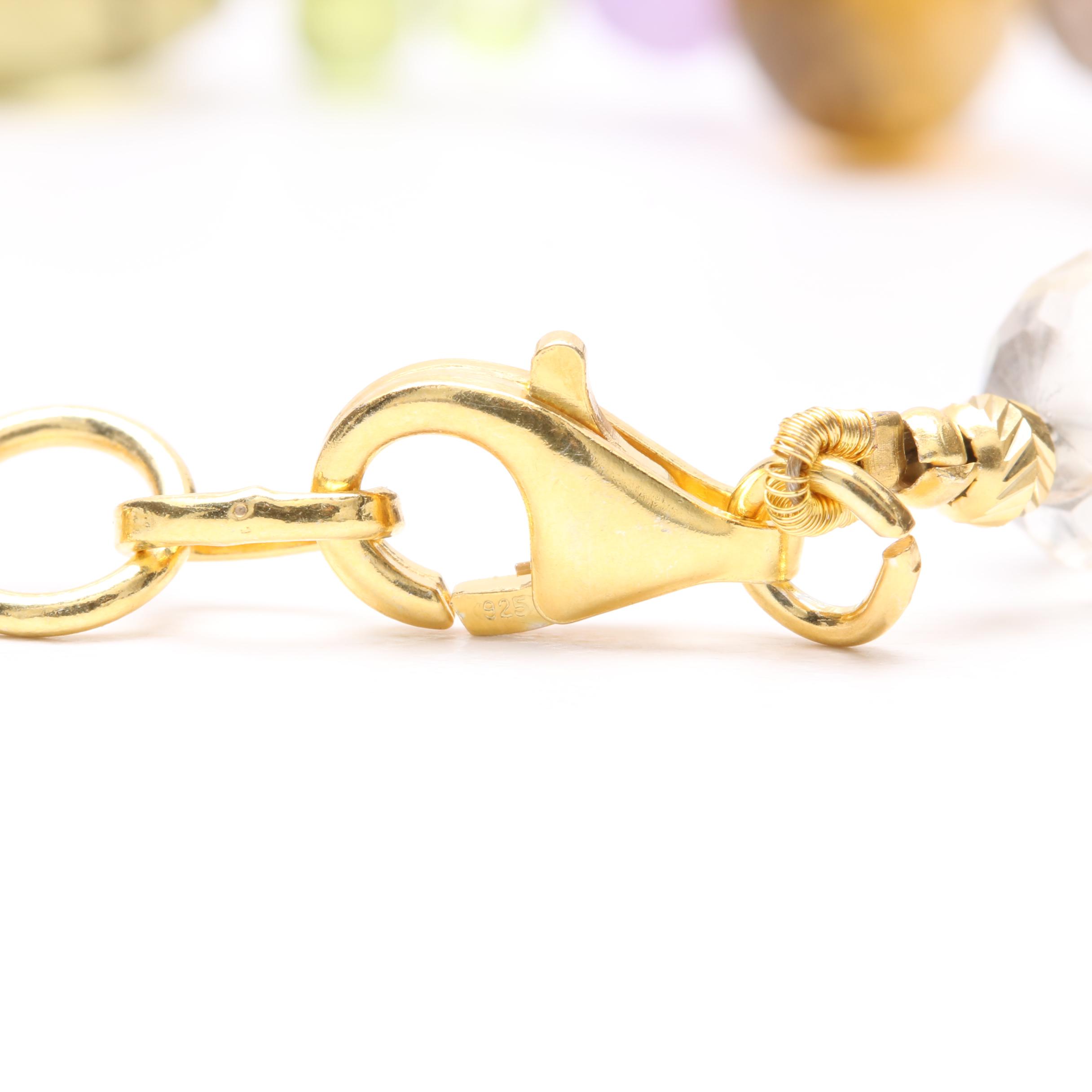 Gold Wash on Sterling Silver Gemstone Bracelet Including Amethyst